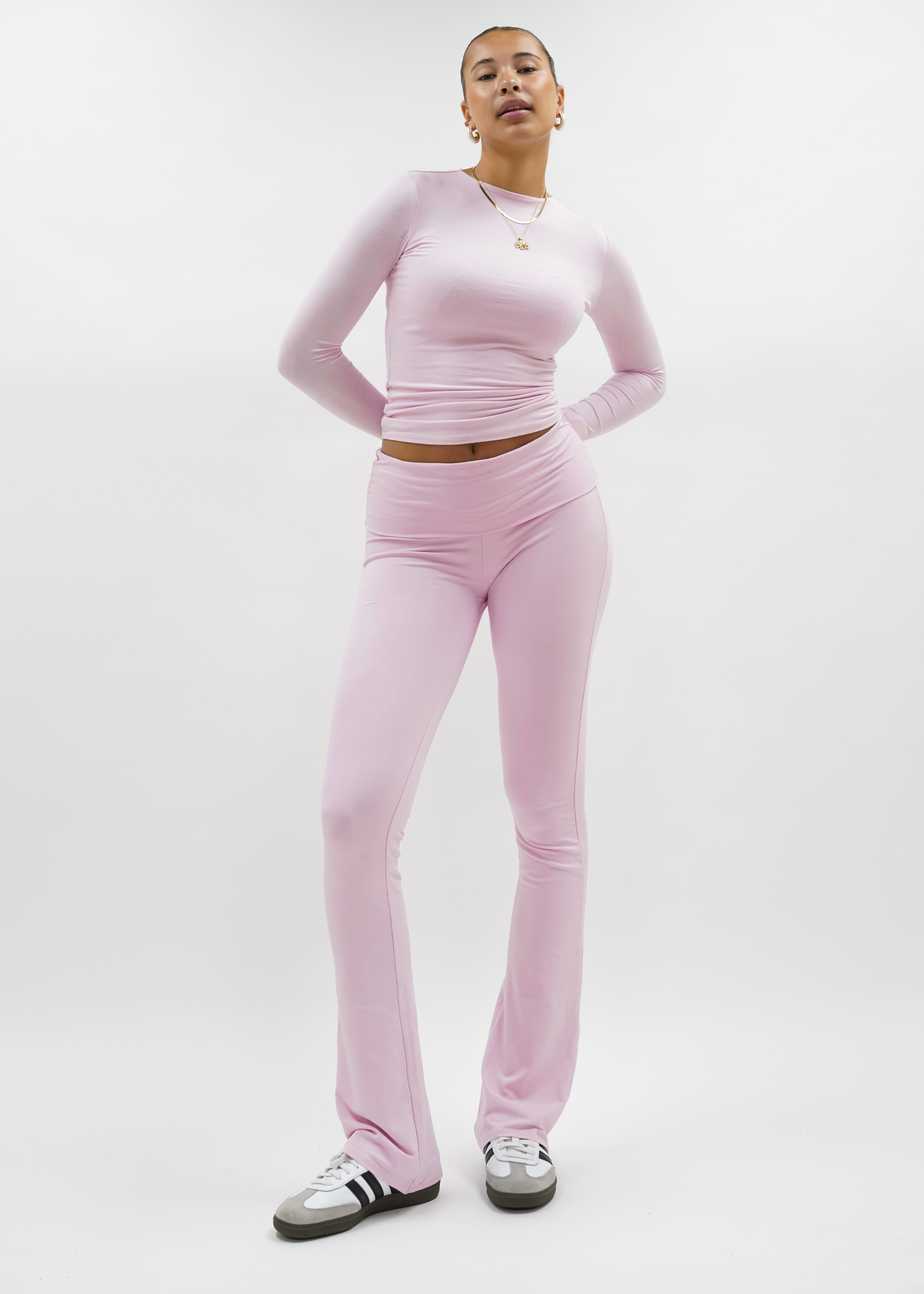 Fold-over flared pants light pink (TALL)