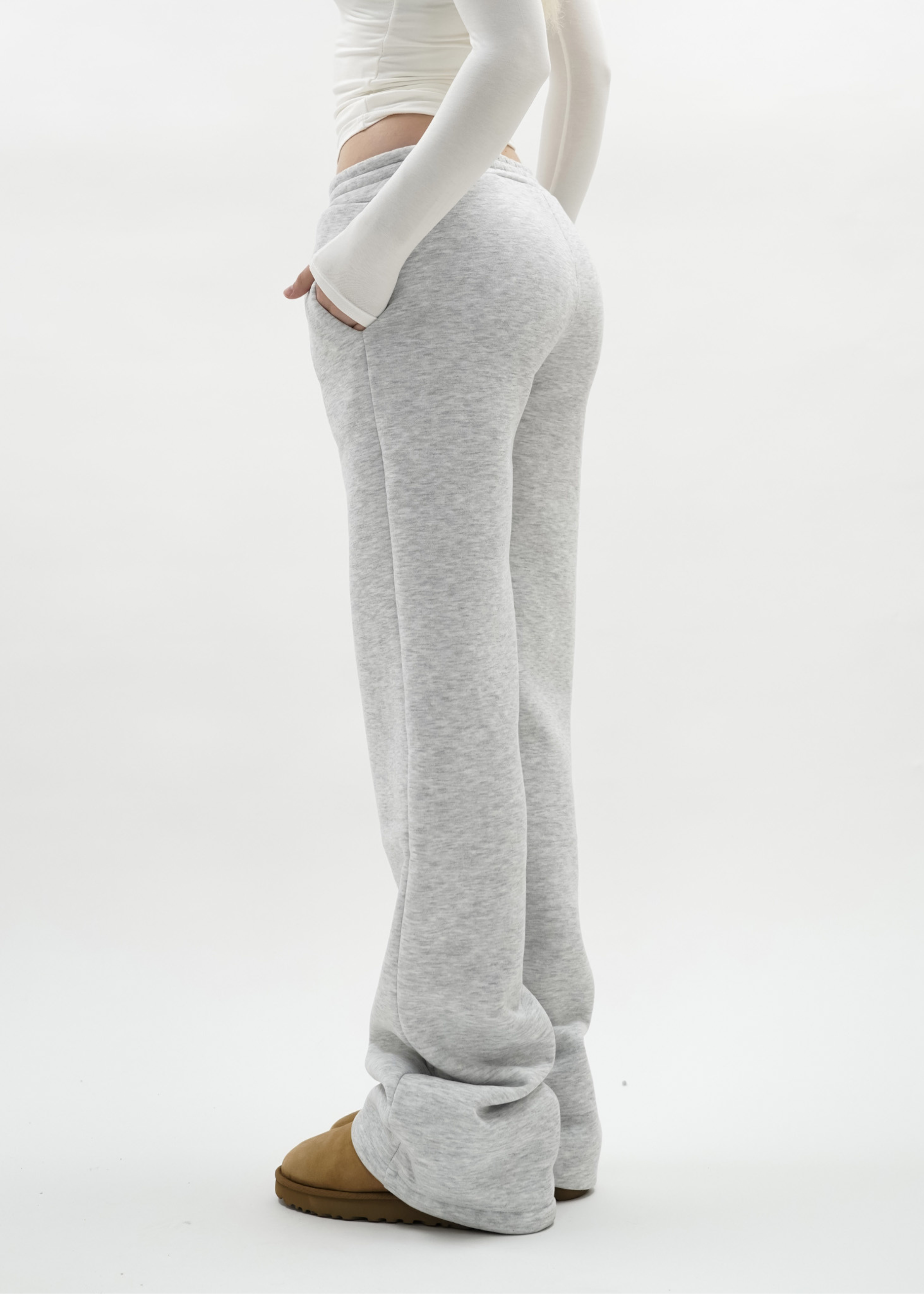 Low/mid waist jogger pants light grey melange (TALL)