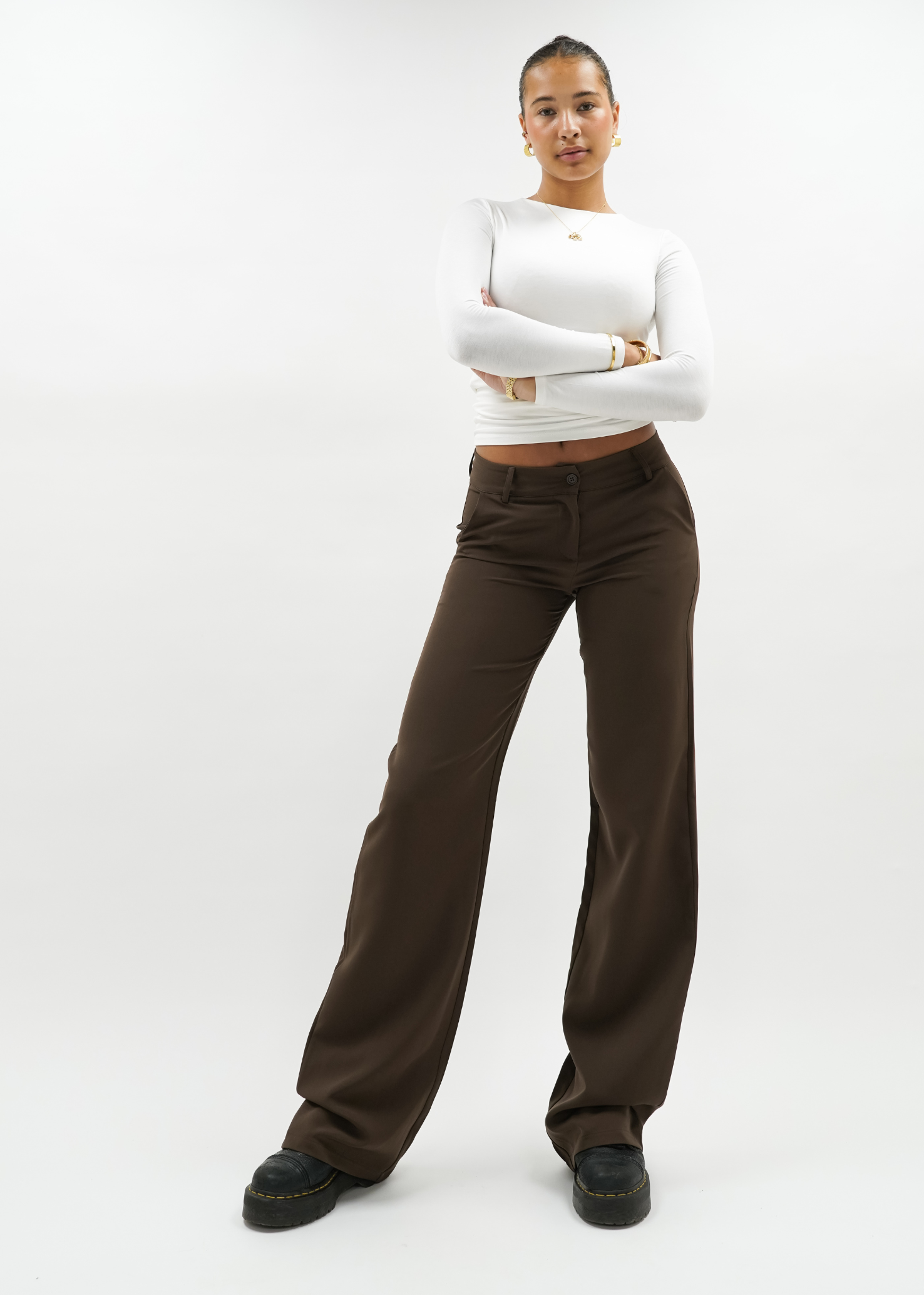 Low/mid waist straight leg pants casual chocolate brown (TALL)