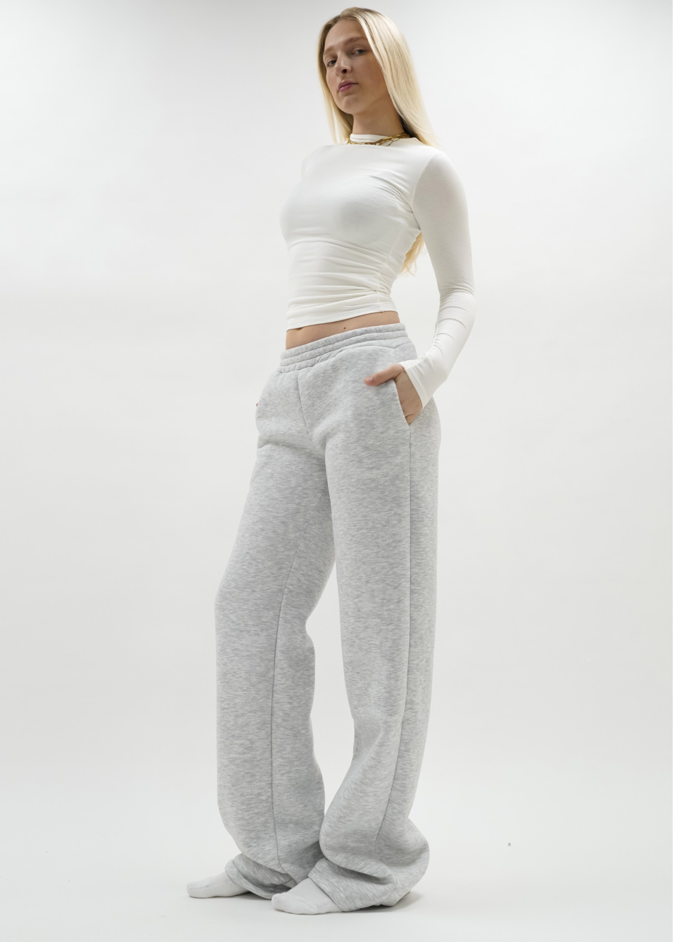 Low/mid waist jogger pants light grey melange (TALL)