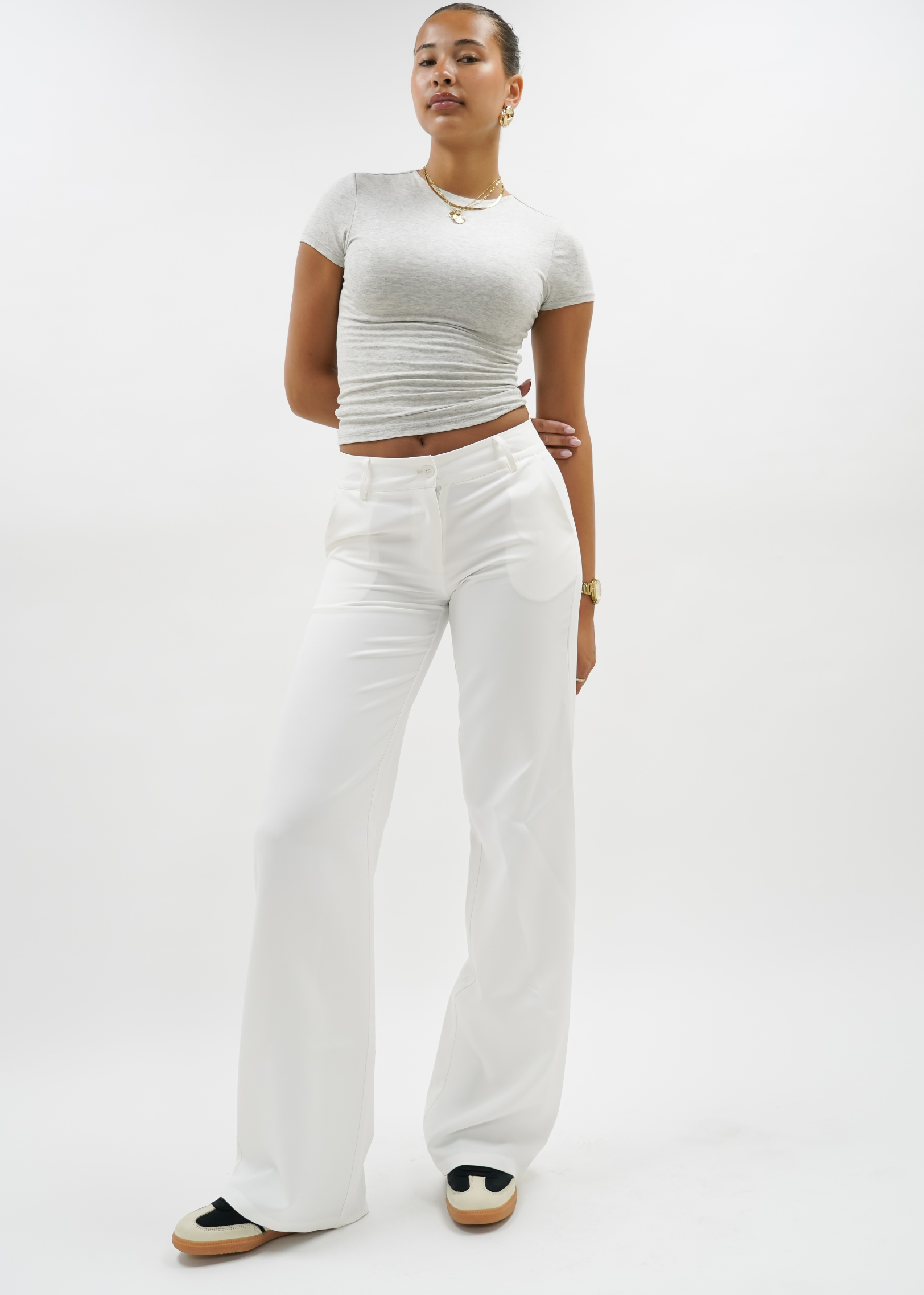 Low/mid waist straight leg pants casual white (TALL)