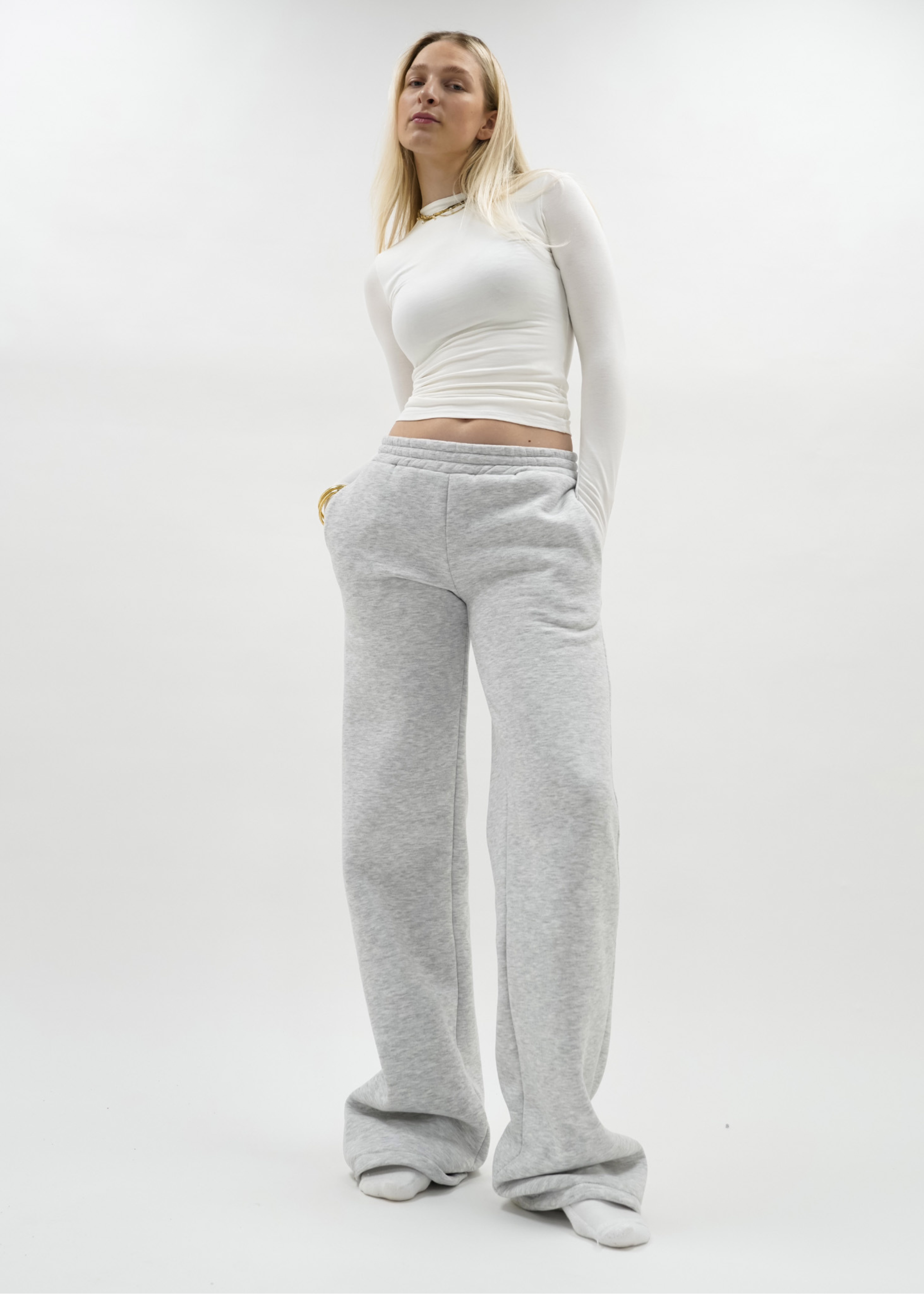 Low/mid waist jogger pants light grey melange (TALL)