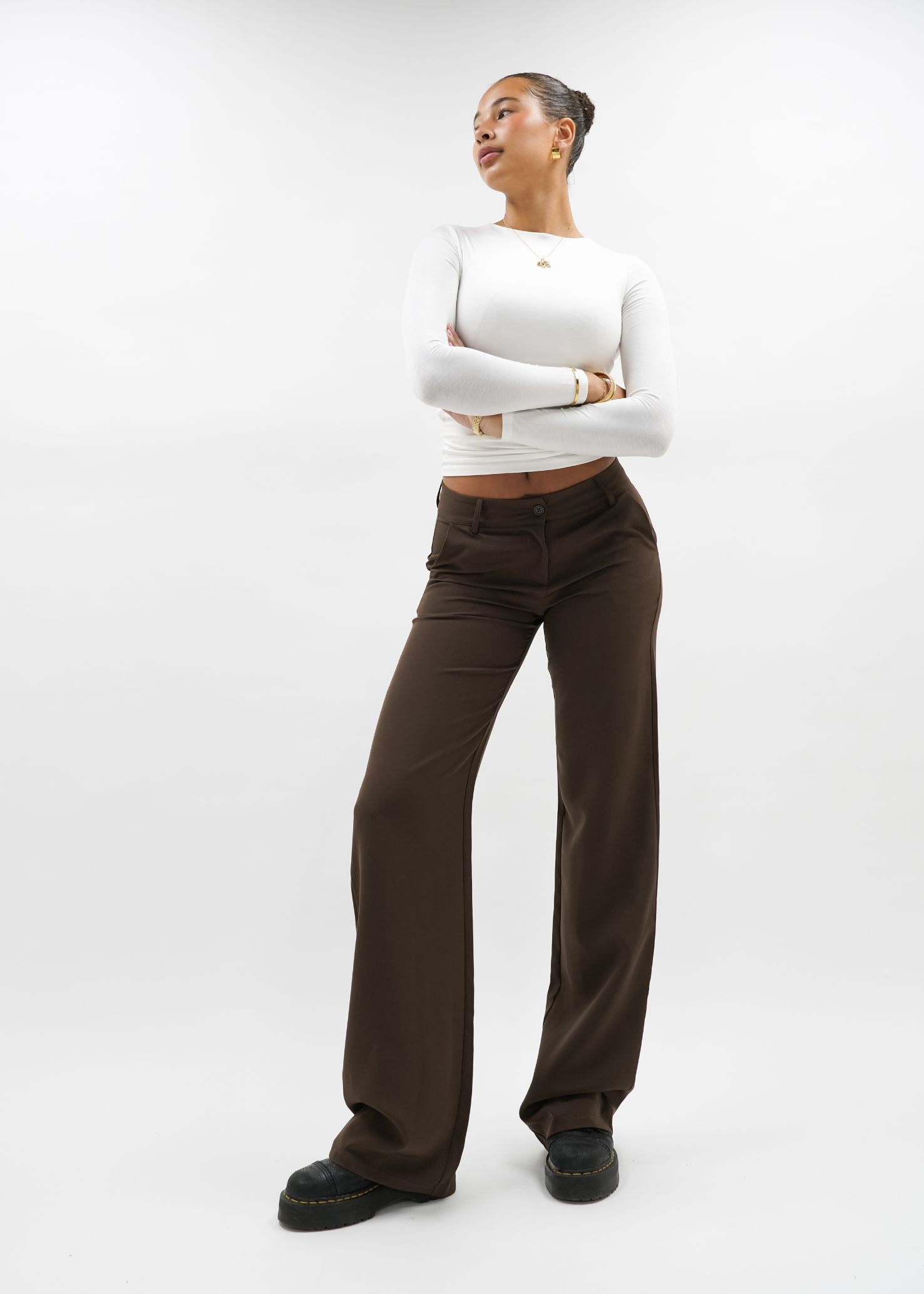 Low/mid waist straight leg pants casual chocolate brown (TALL)