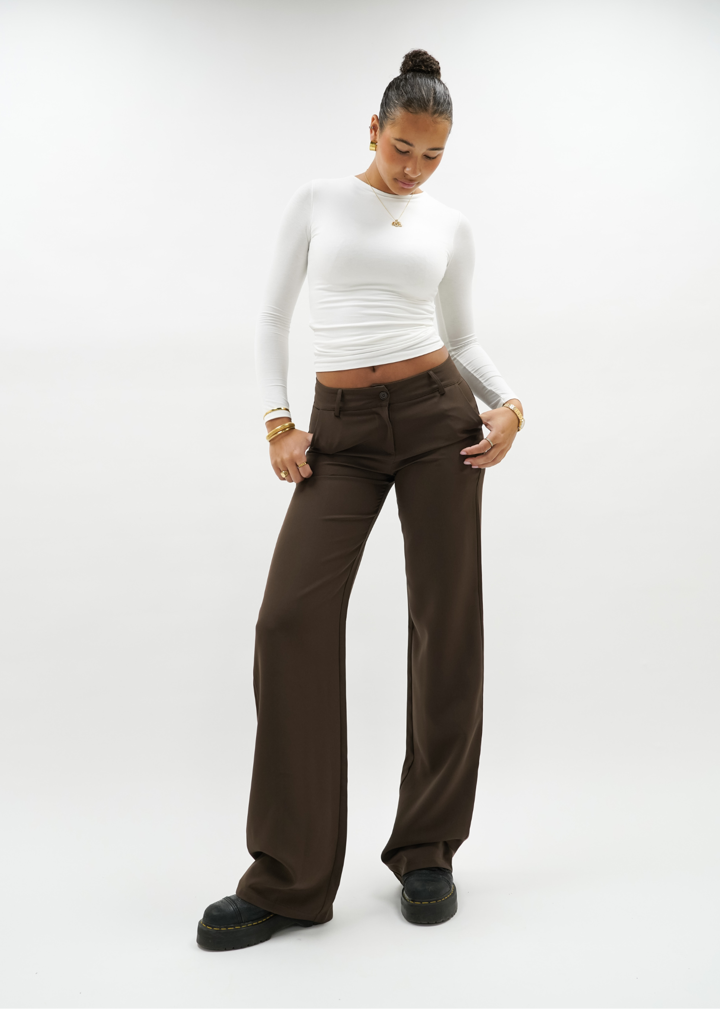 Low/mid waist straight leg pants casual chocolate brown (TALL)