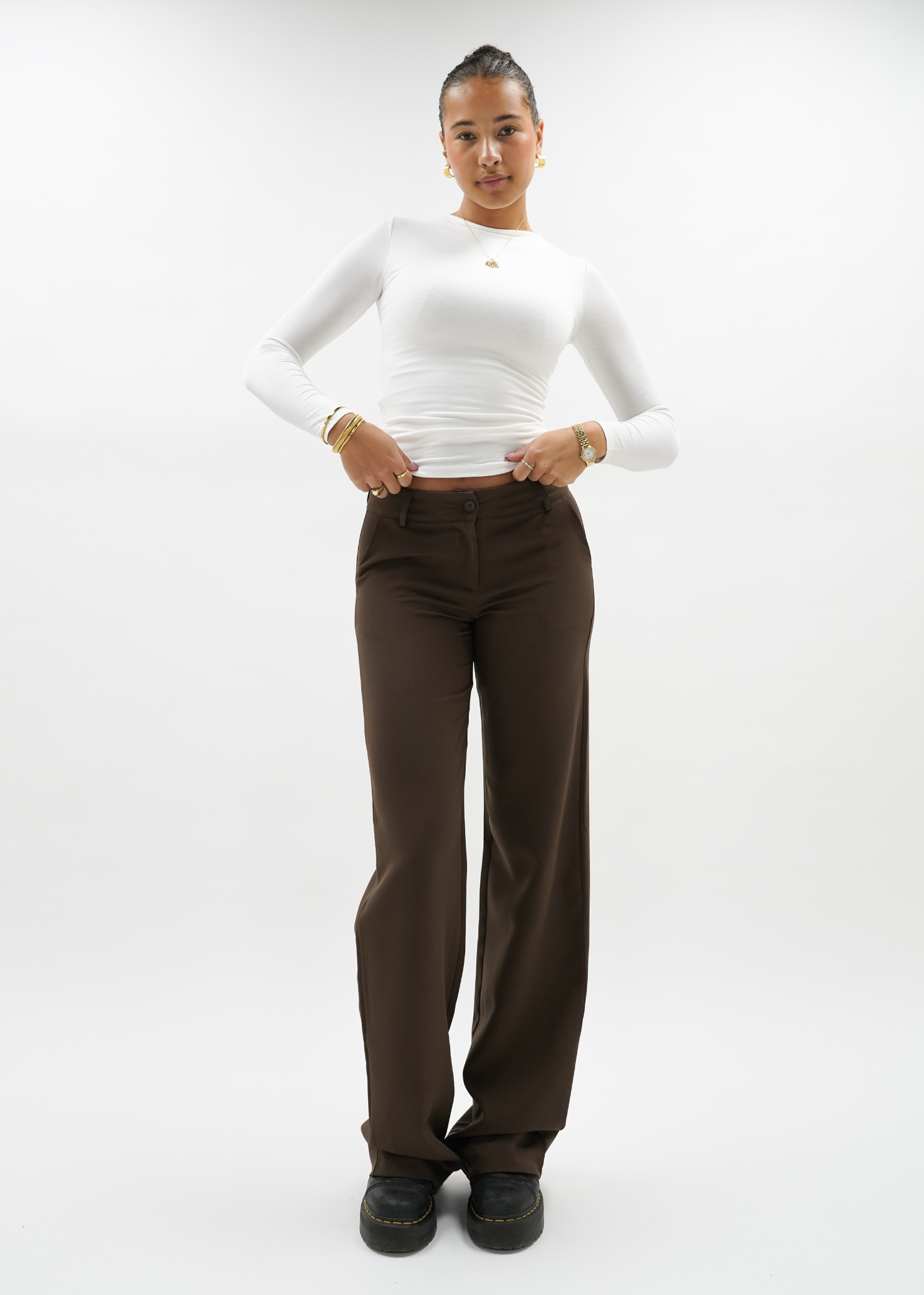 Low/mid waist straight leg pants casual chocolate brown (TALL)