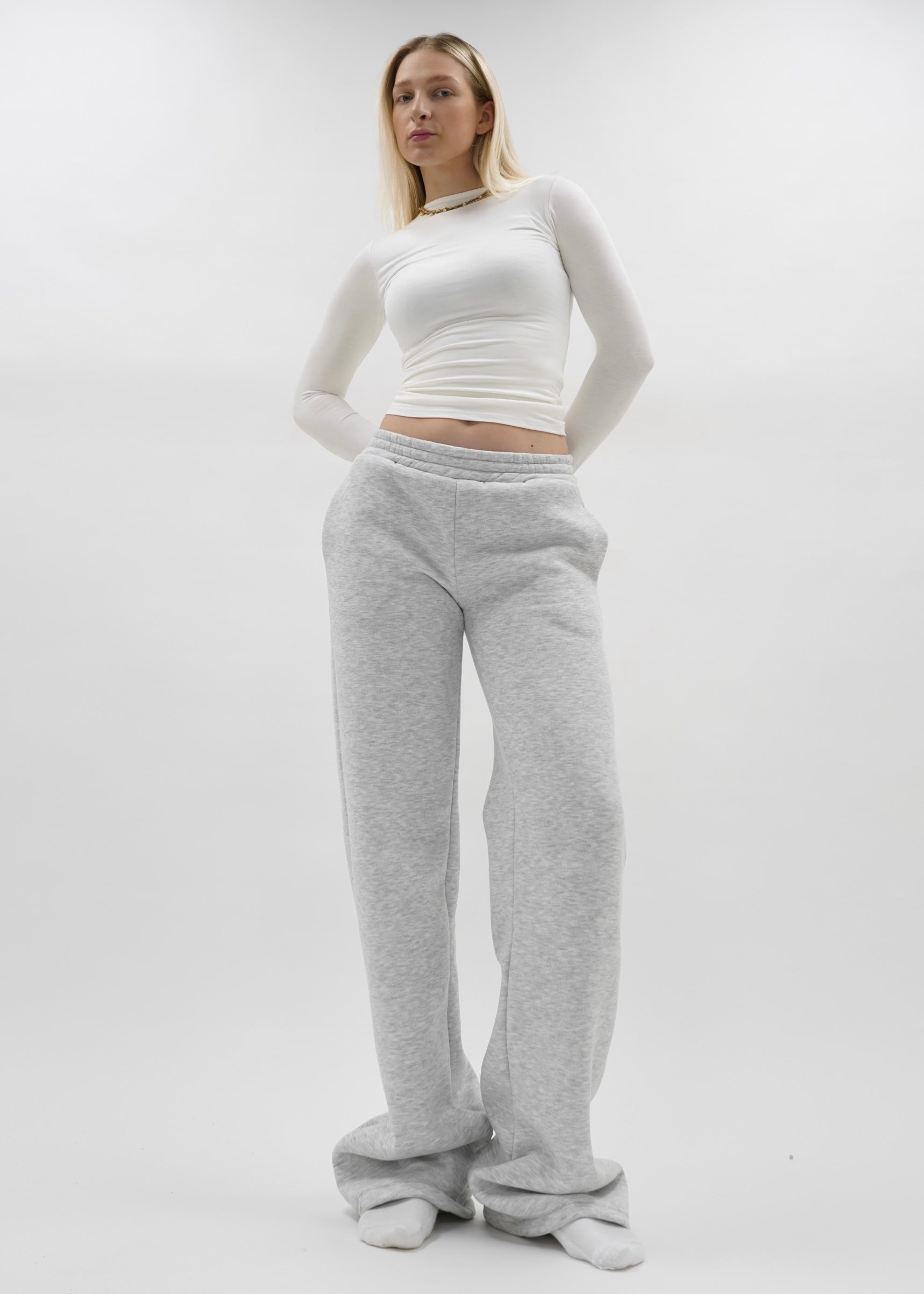 Low/mid waist jogger pants light grey melange (TALL)