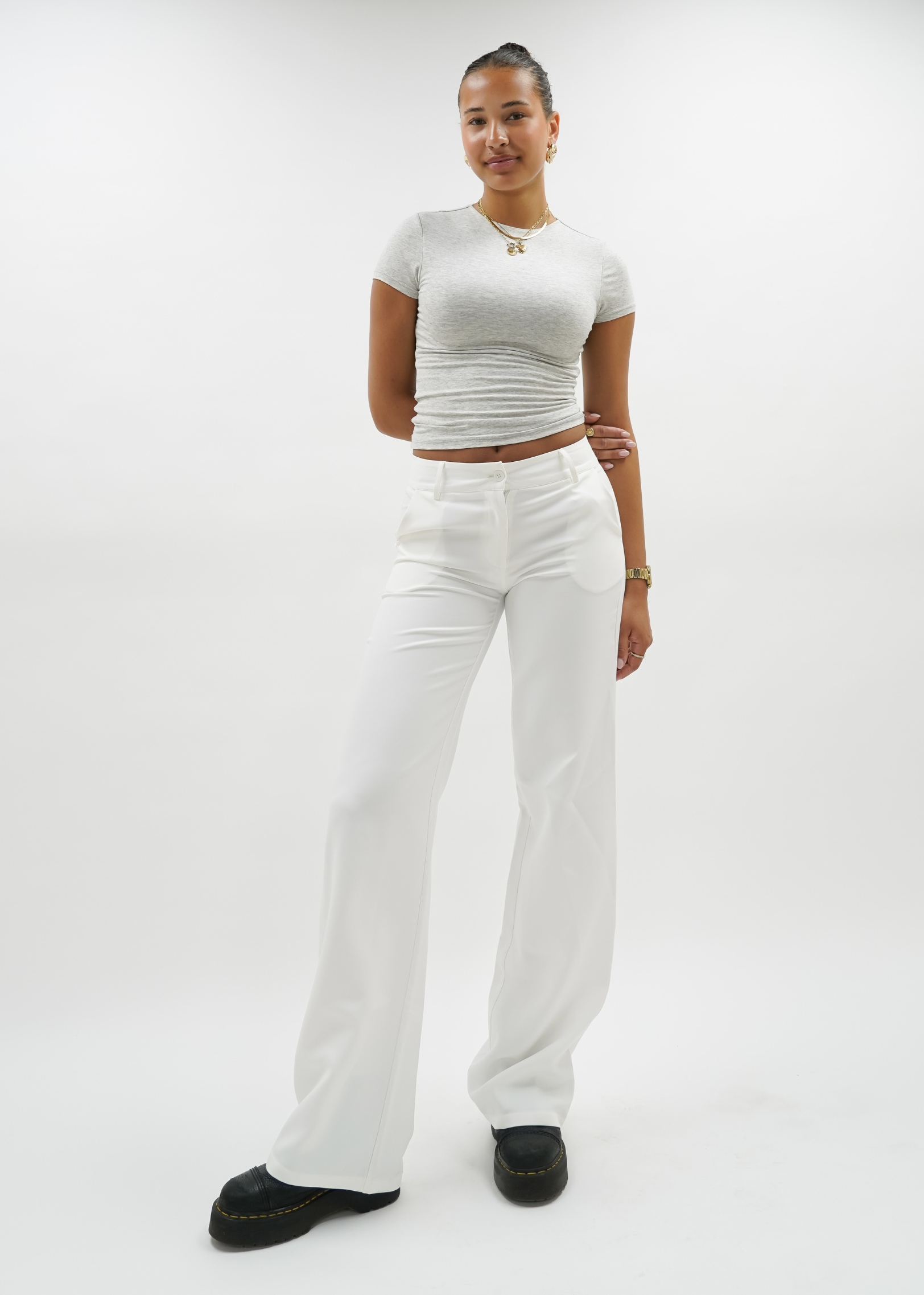 Low/mid waist straight leg pants casual white (TALL)