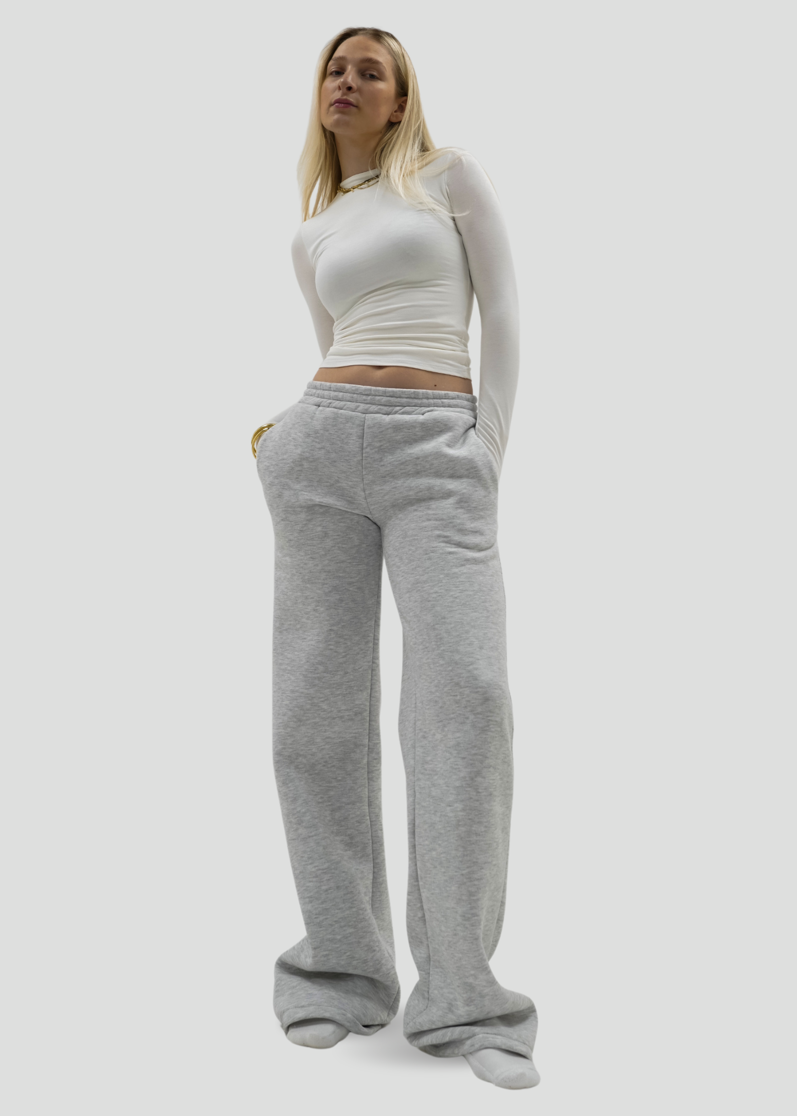 Low/mid waist jogger pants grey melange (TALL)