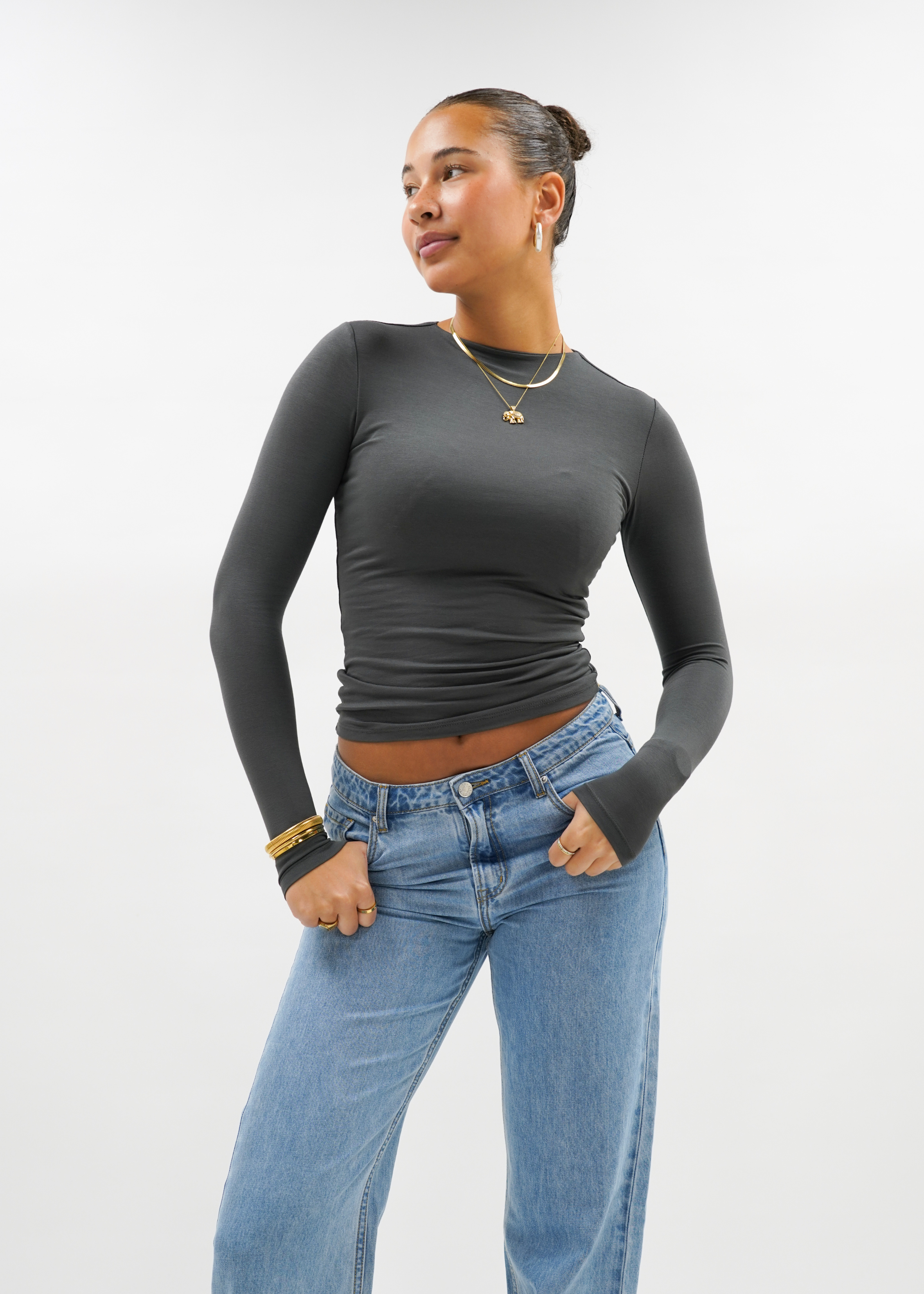 Long sleeve top long charcoal