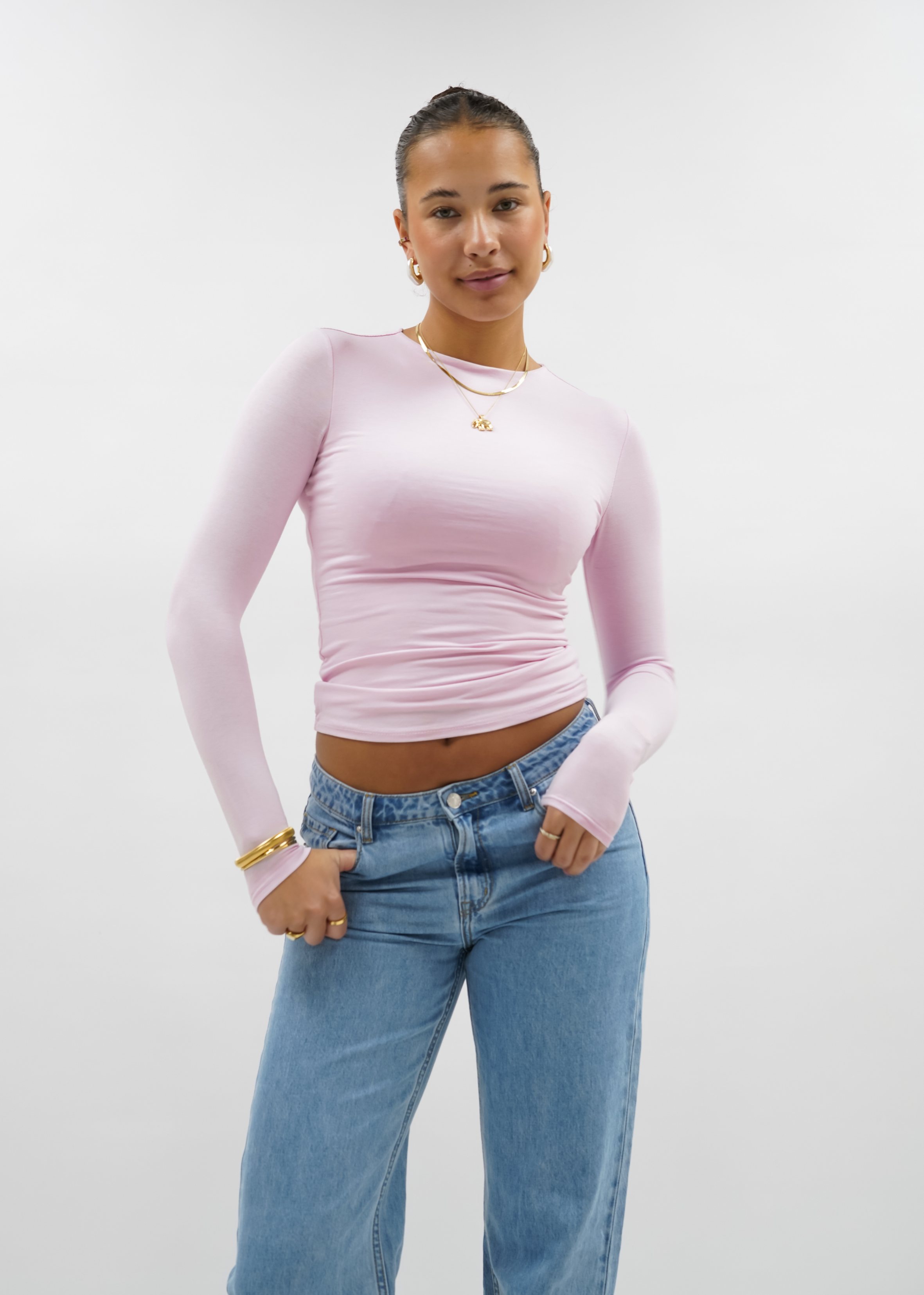 Long sleeve top long light pink