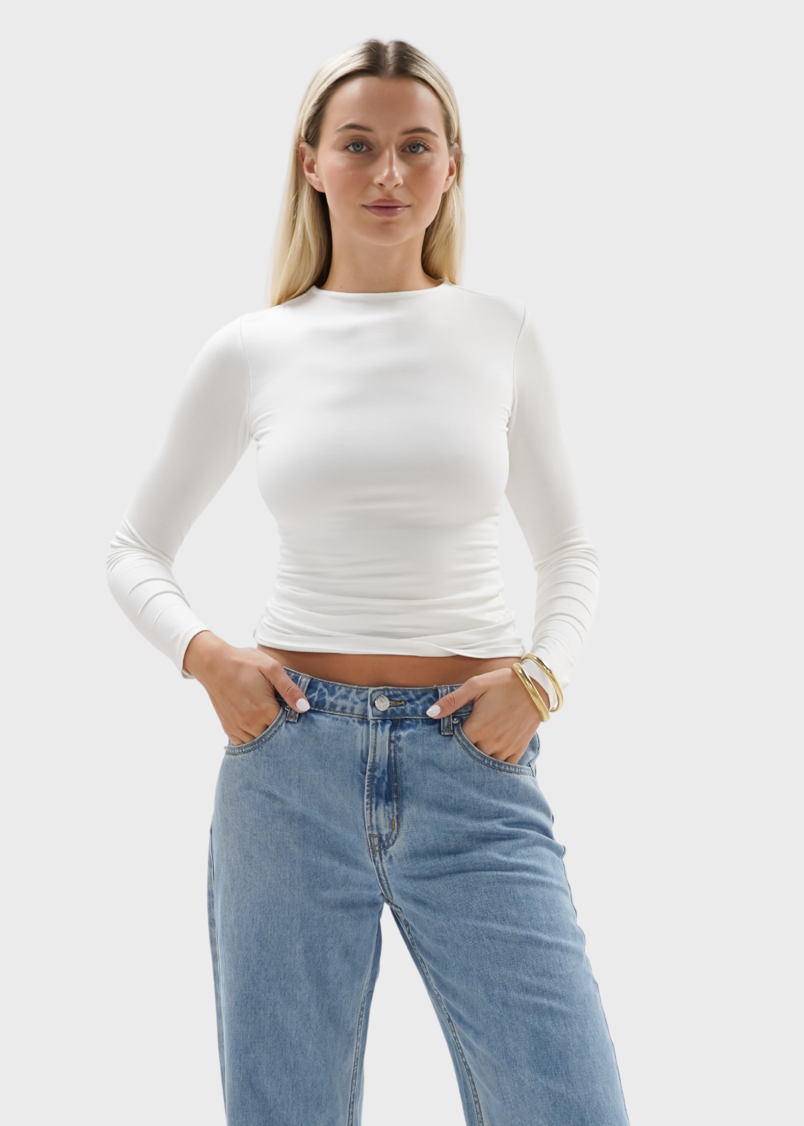 Long sleeve top long off-white