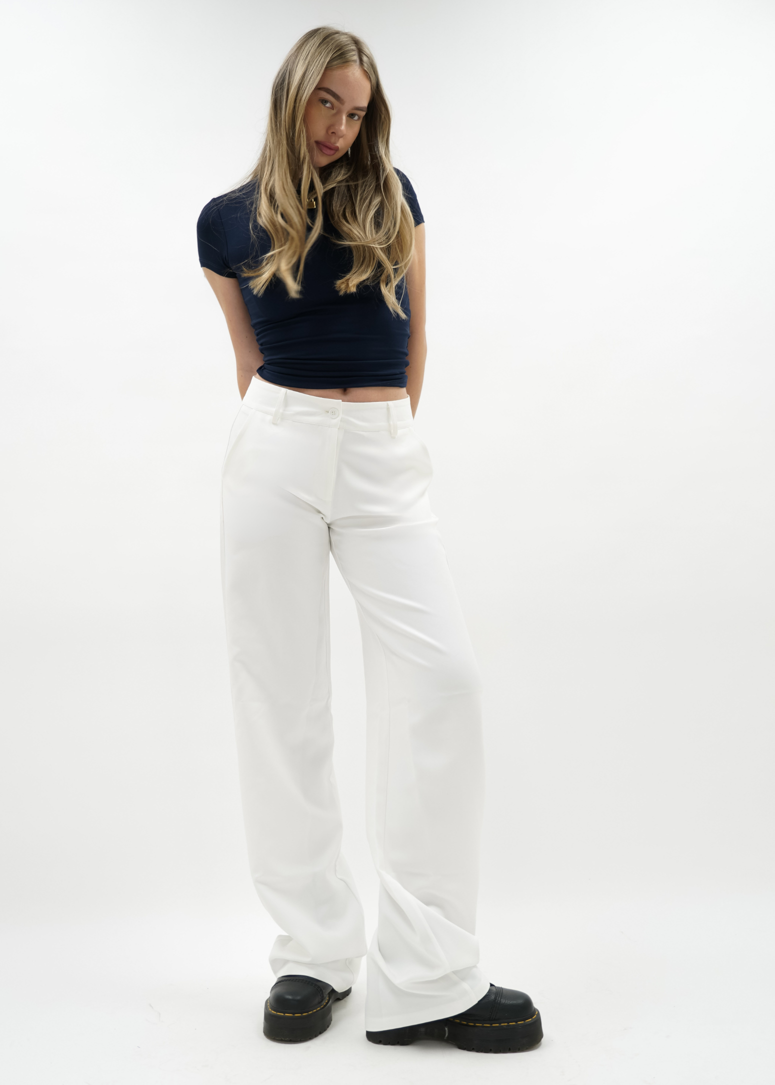 Low/mid waist straight leg pants casual white (TALL)