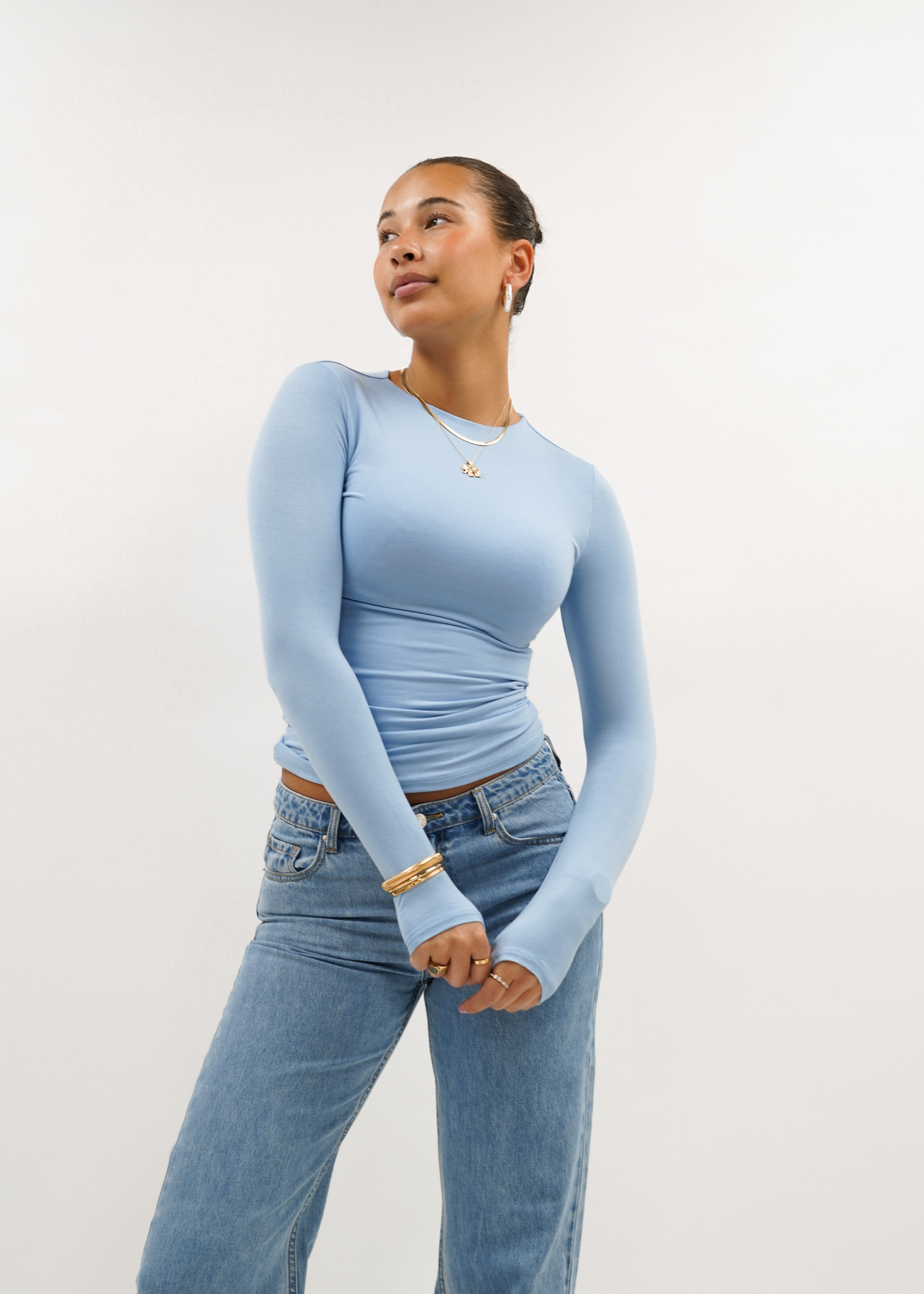 Long sleeve top long light blue