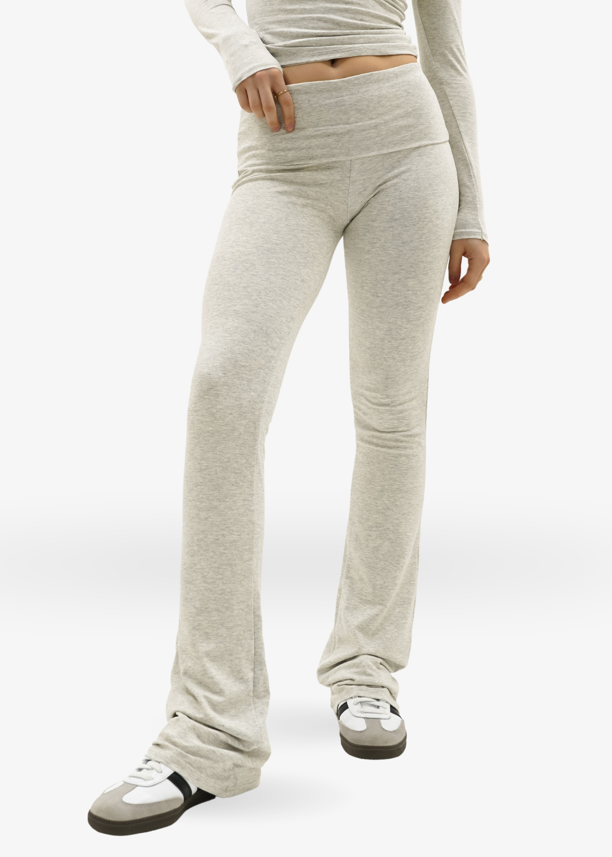 Fold-over flared pants crème/grey melange (TALL)