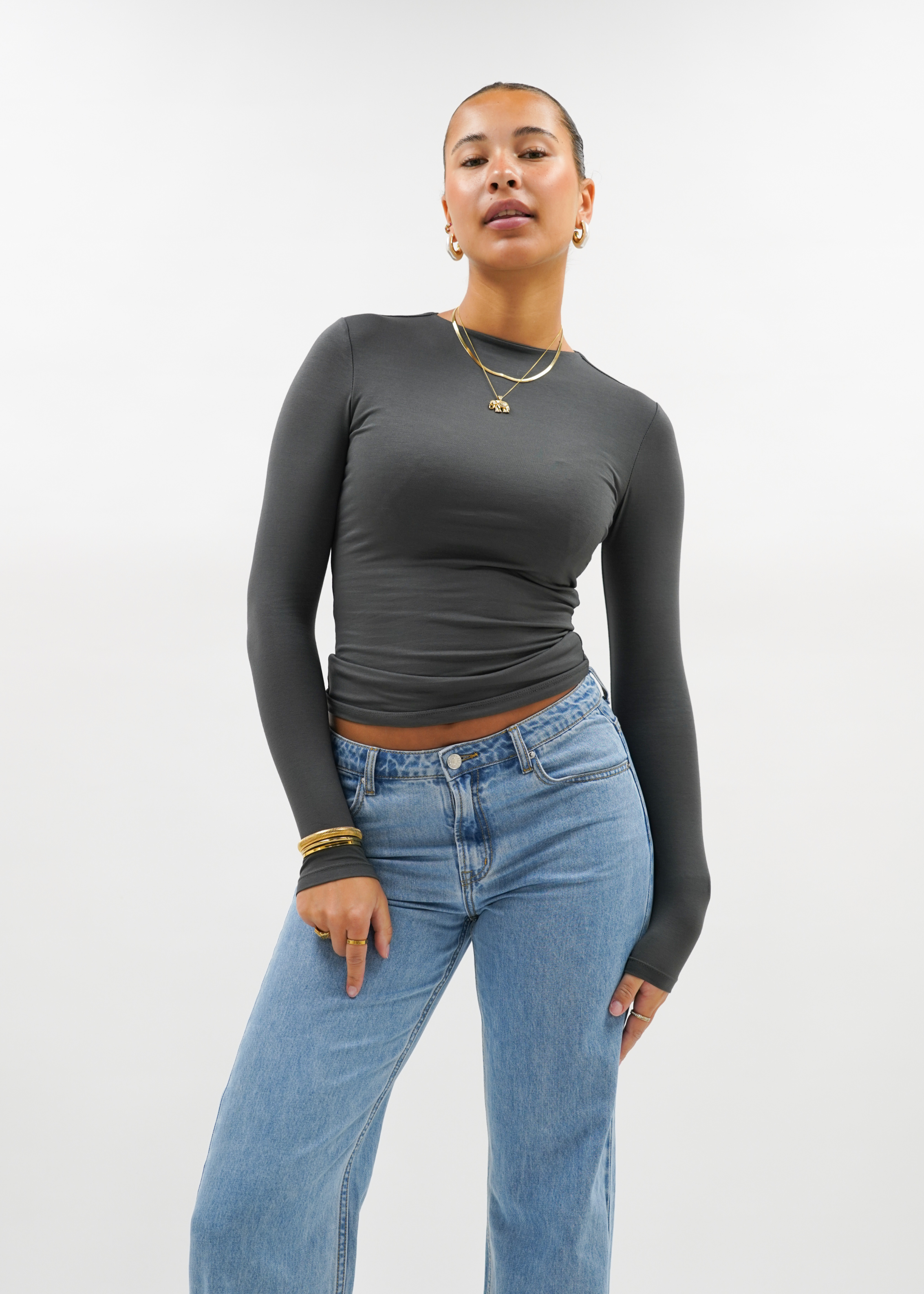 Long sleeve top long charcoal