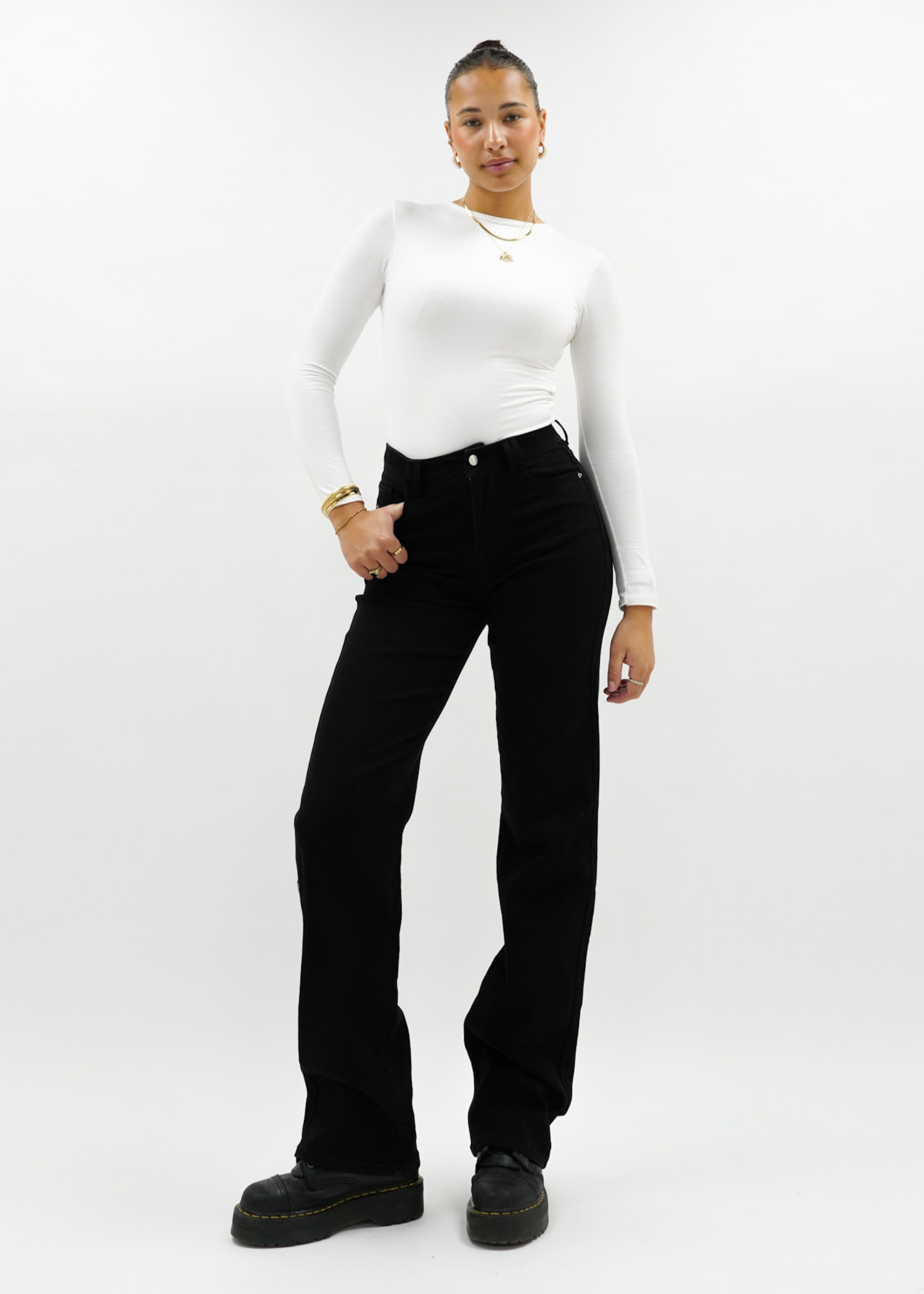 Stretch high waist straight leg jeans black (TALL)