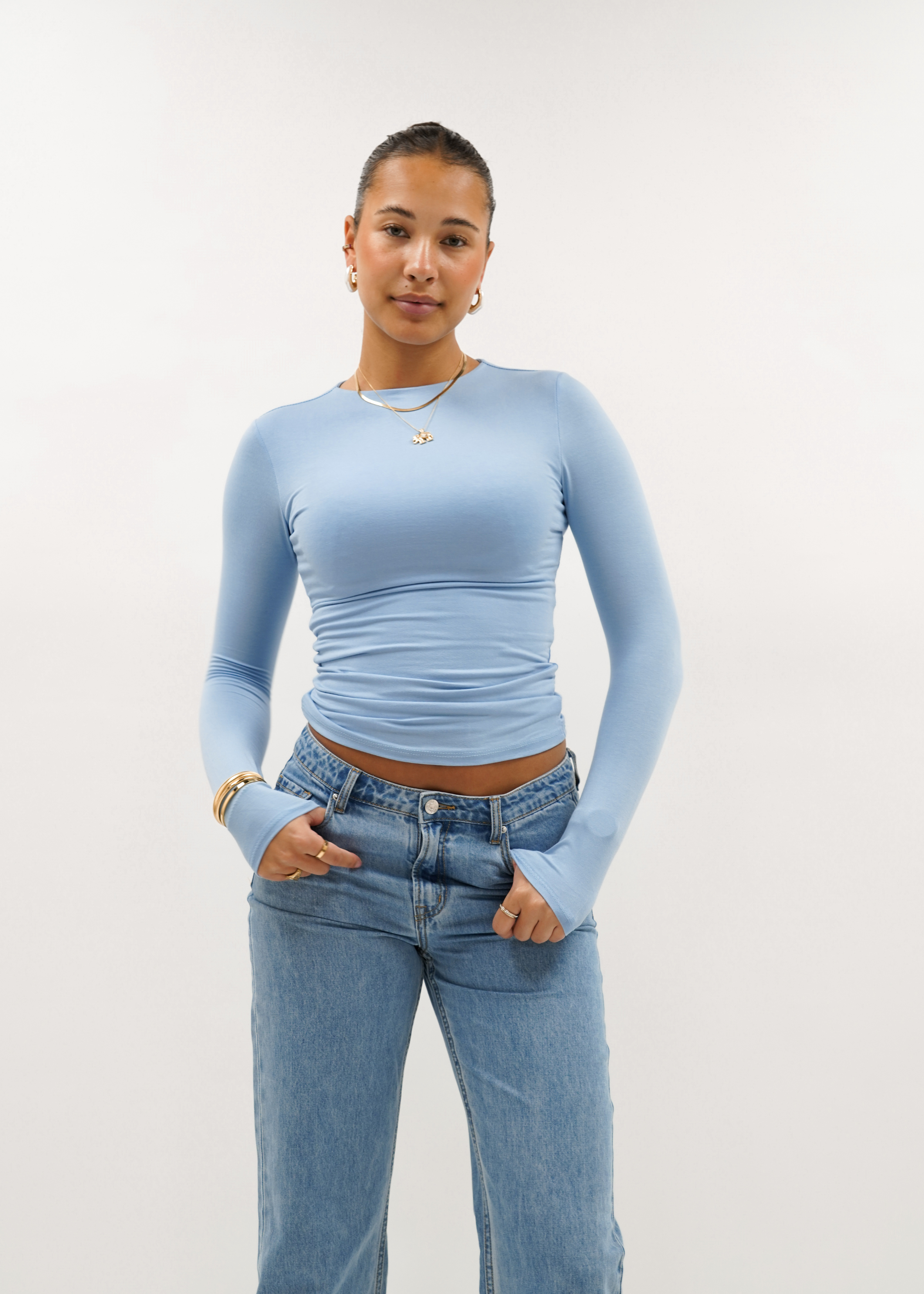 Long sleeve top long light blue