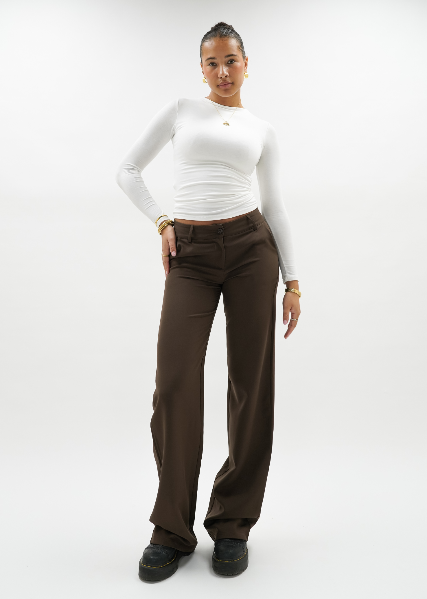 Low/mid waist straight leg pants casual chocolate brown (TALL)