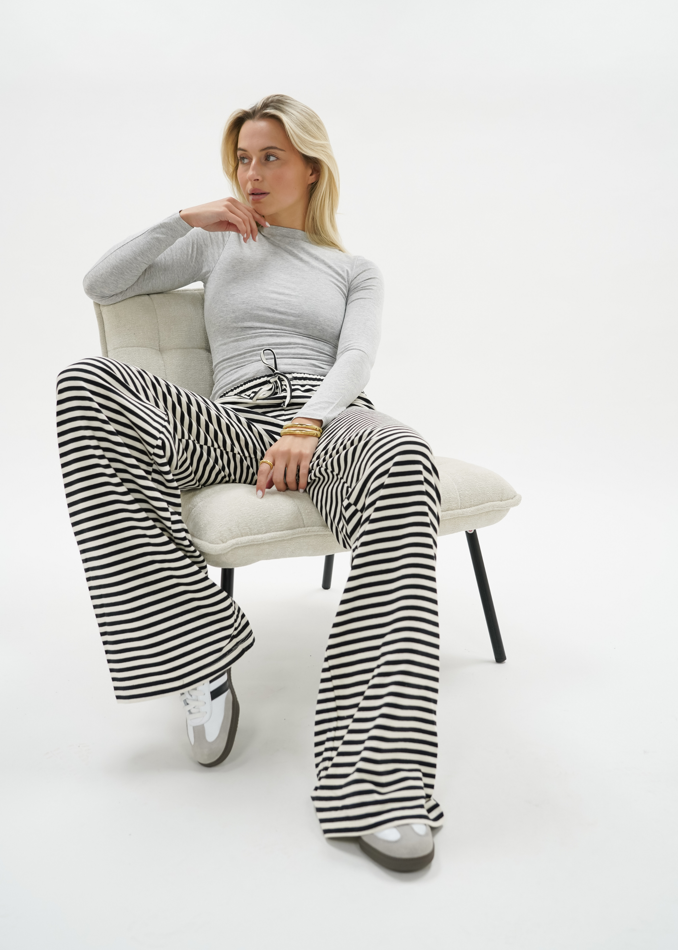 Soft striped pants crème/black (regular)