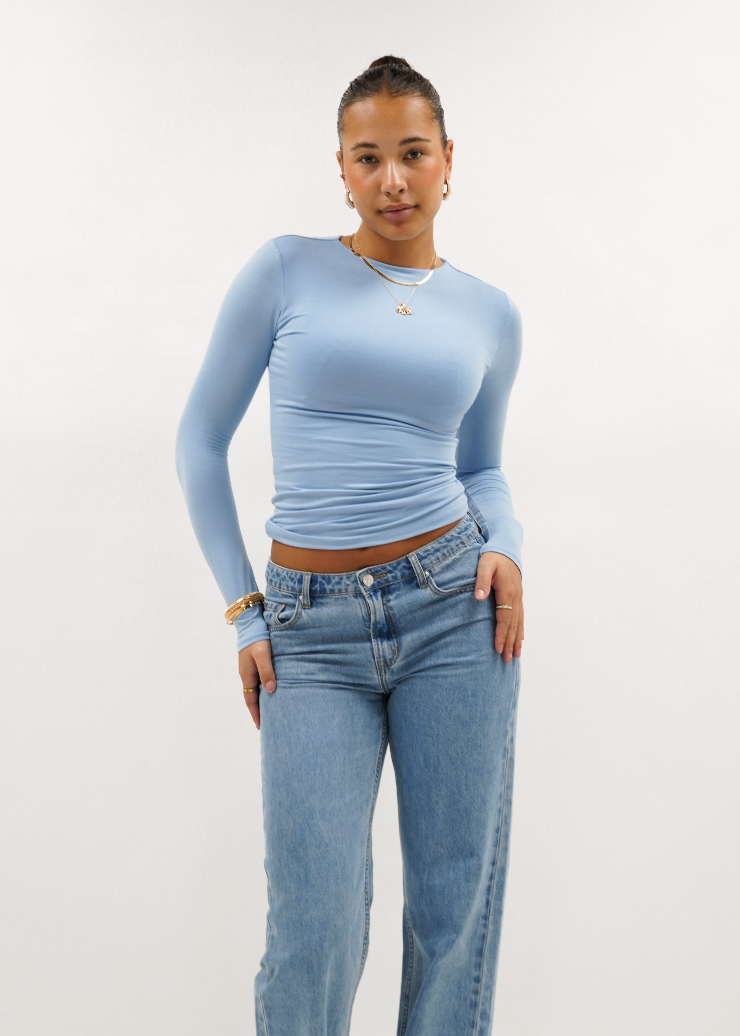 Long sleeve top long light blue