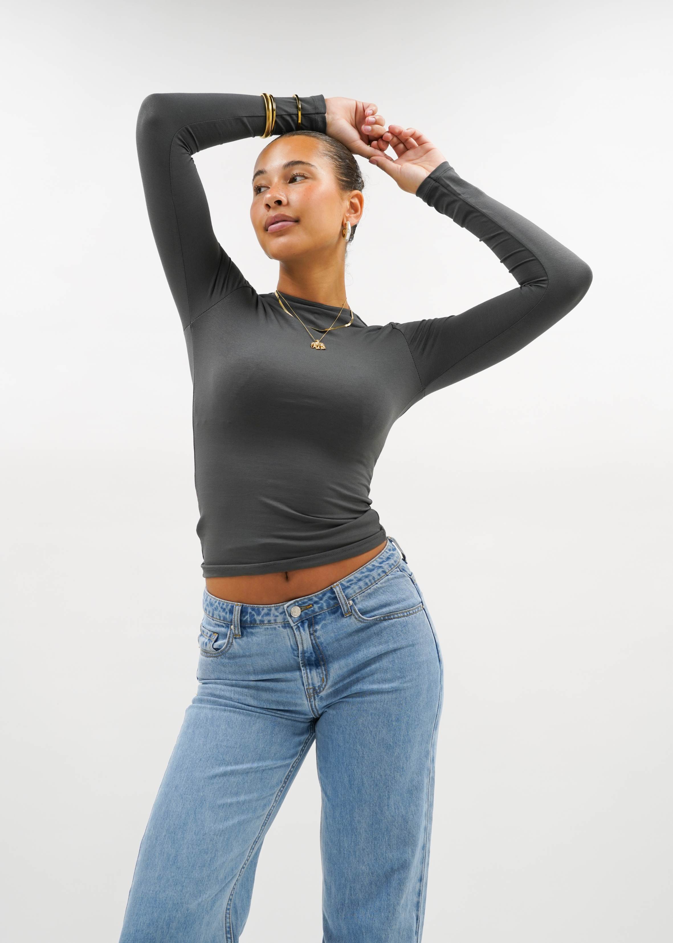 Long sleeve top long charcoal