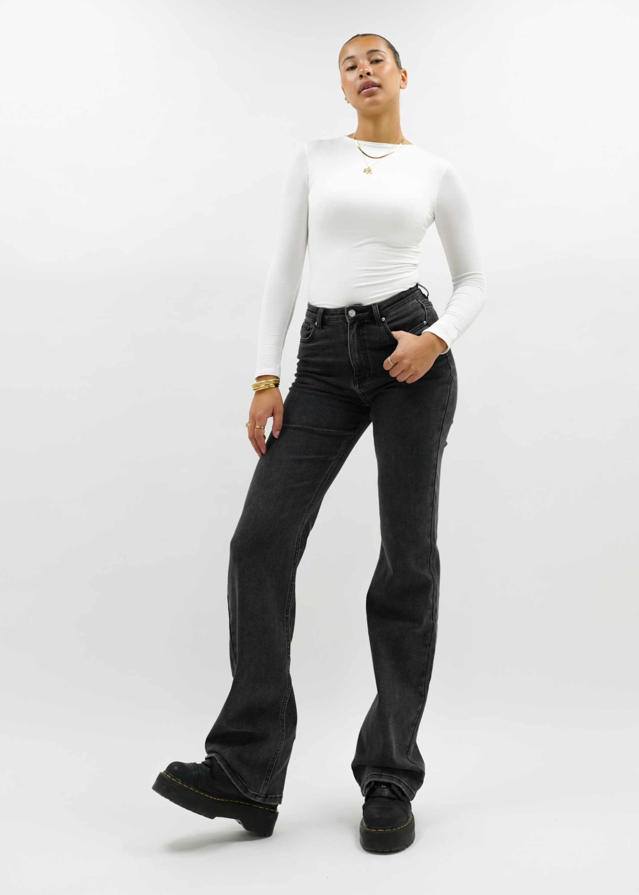 High waist wide leg jeans dark grey (TALL)