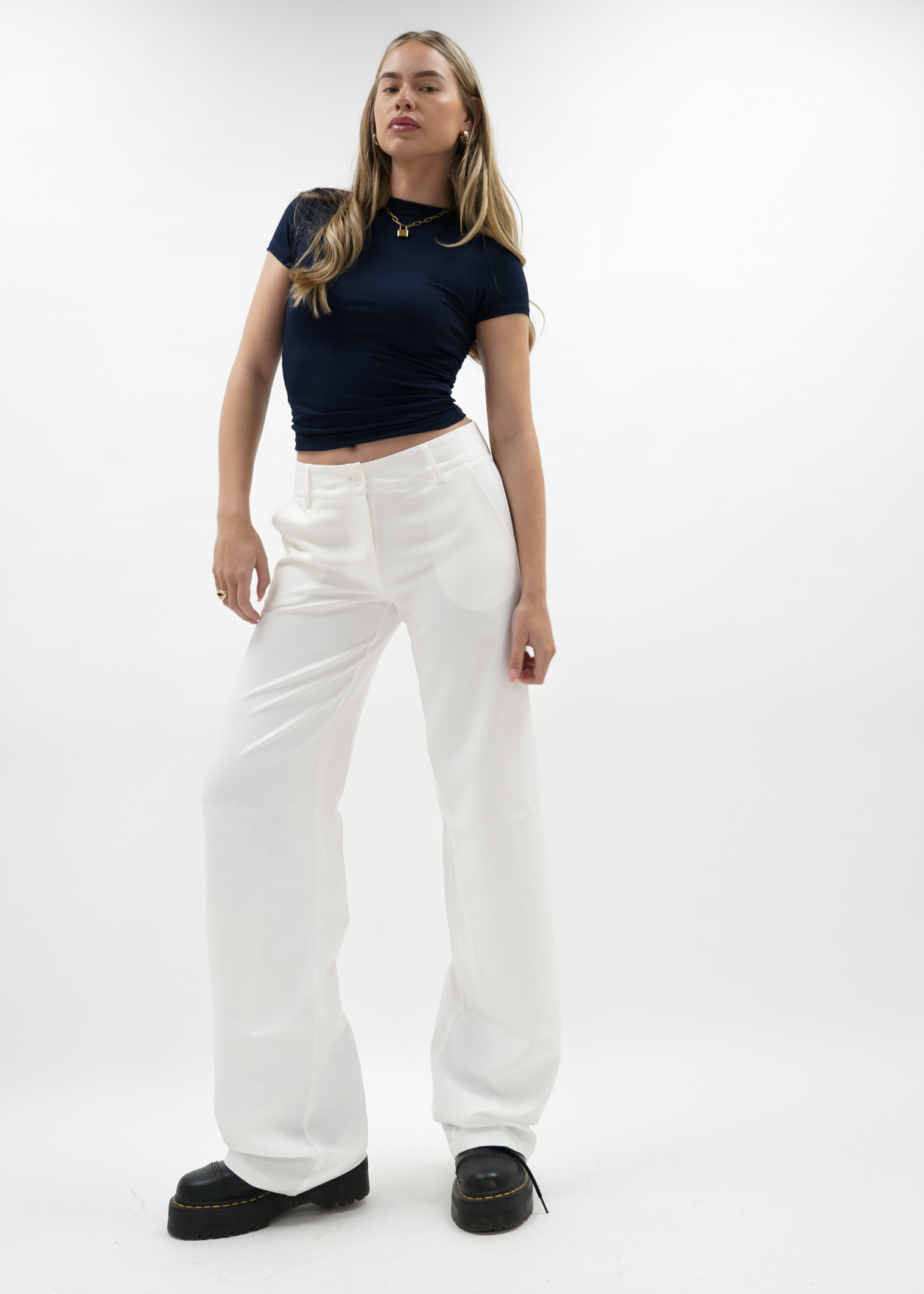 Low/mid waist straight leg pants casual white (TALL)