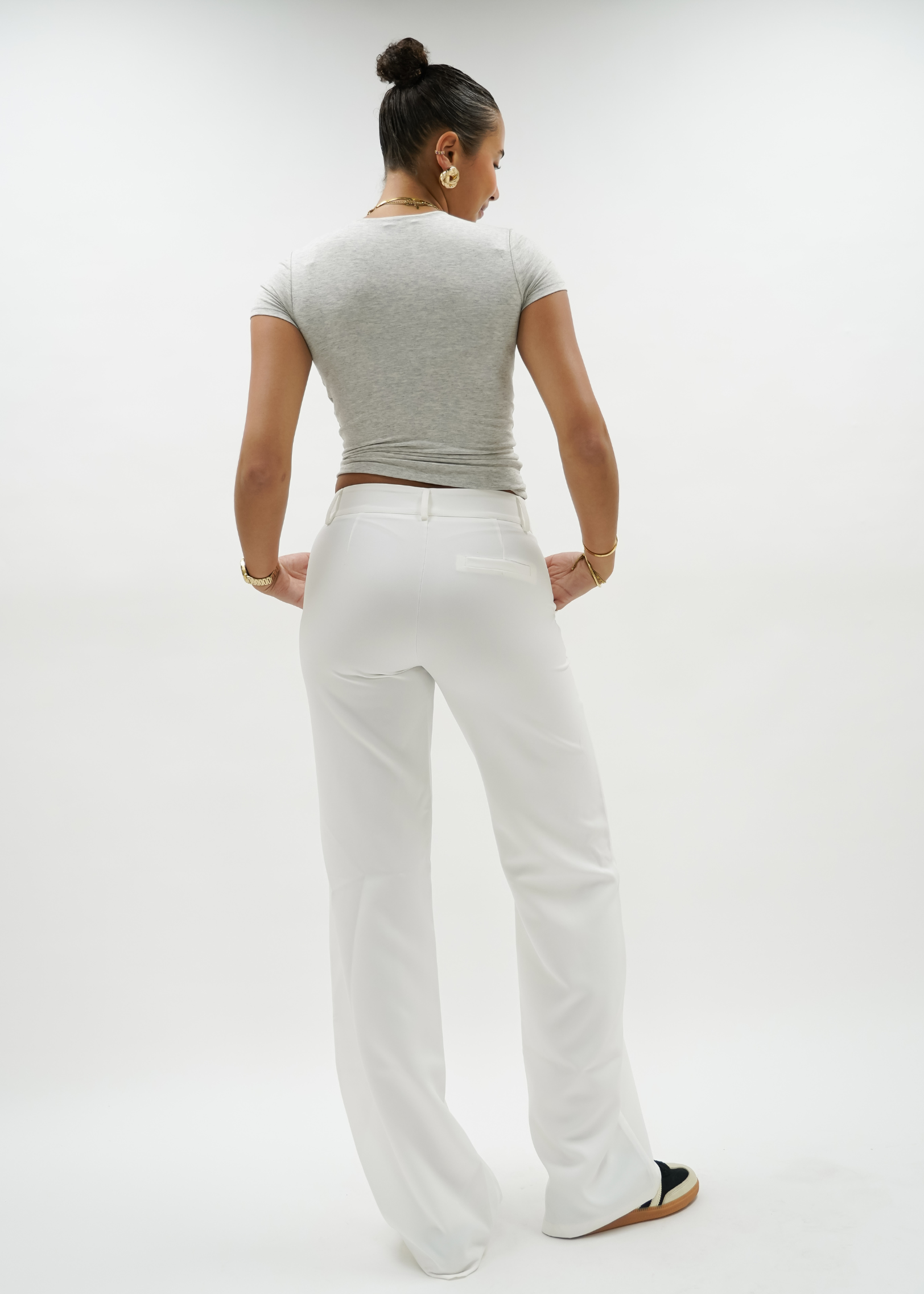 Low/mid waist straight leg pants casual white (TALL)