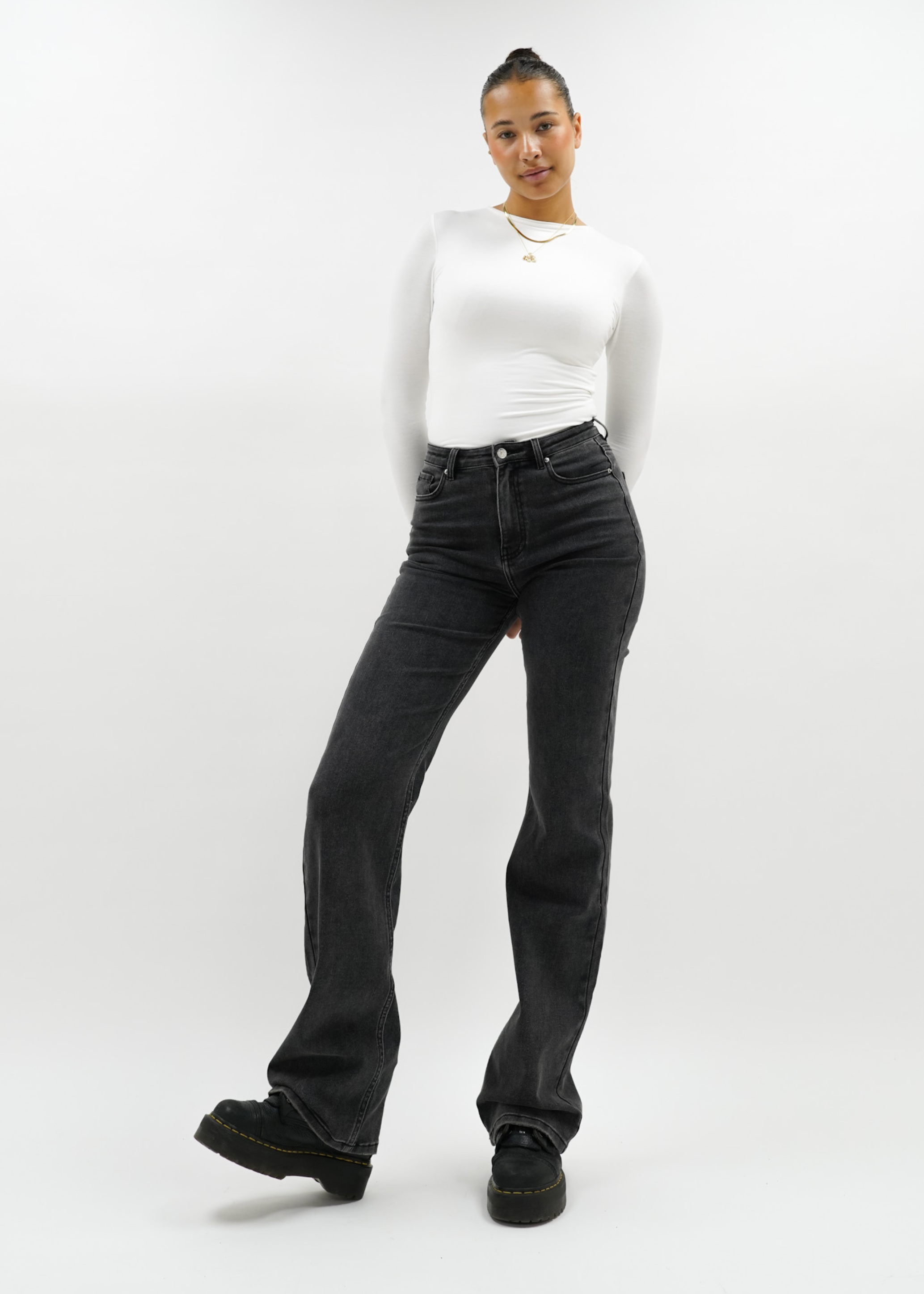 High waist wide leg jeans dark grey (TALL)