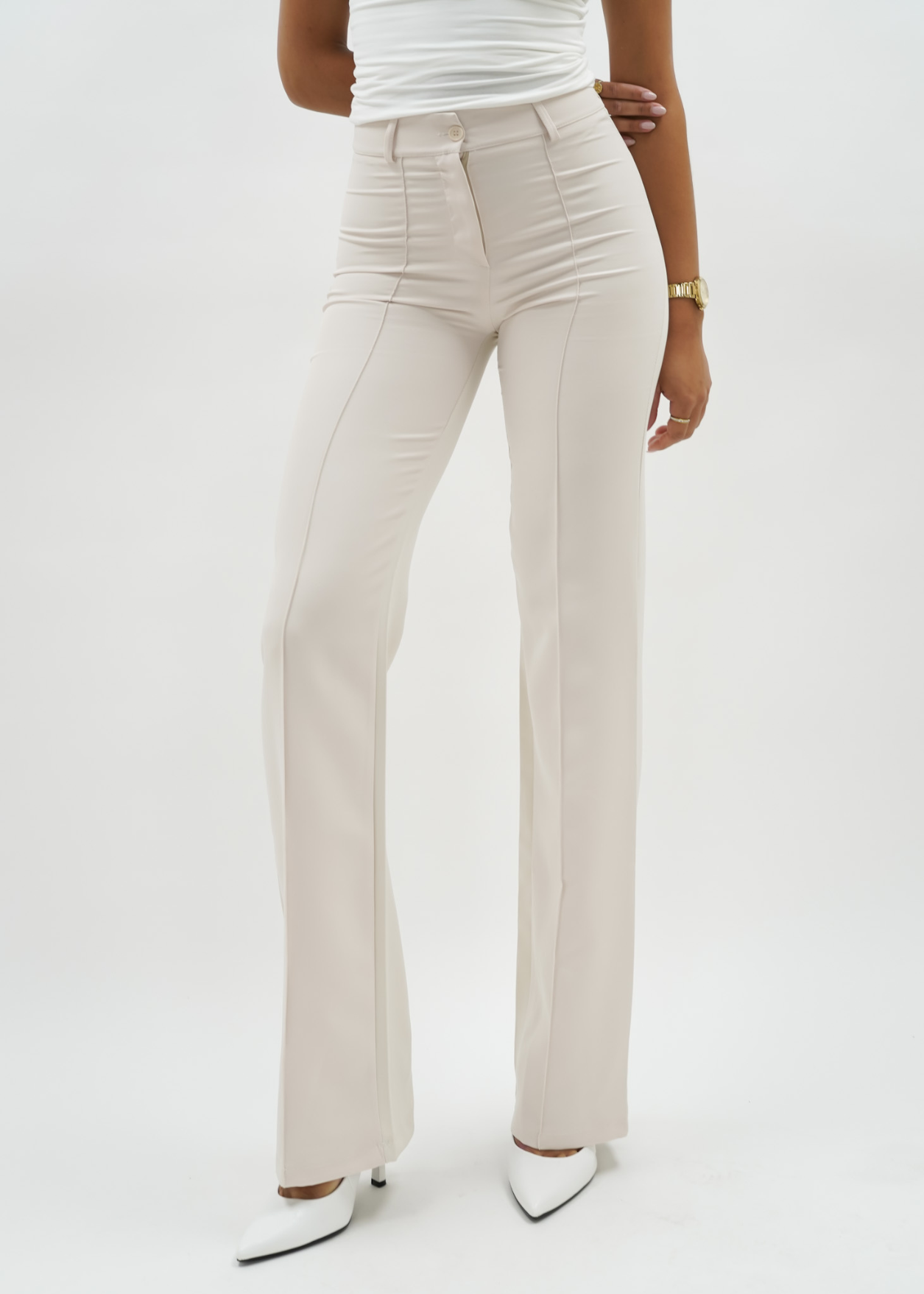 Straight leg pants met pressfold crème (TALL)