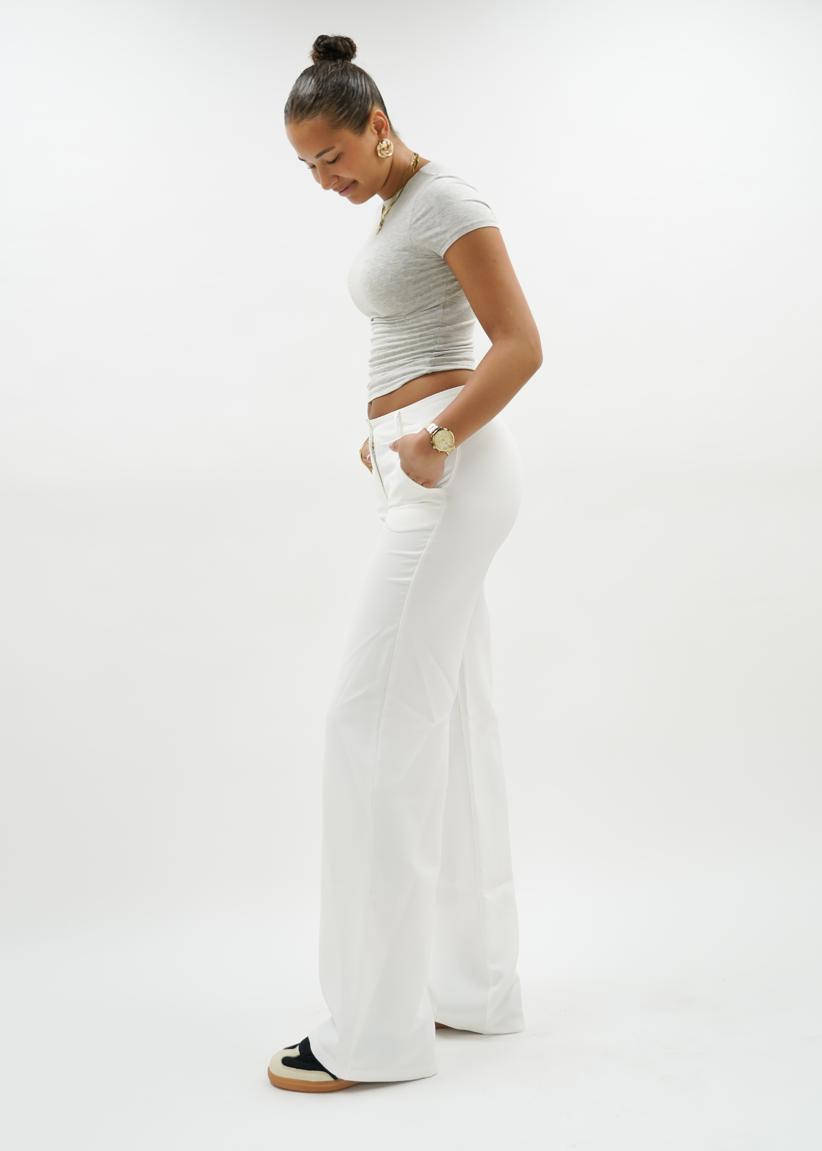 Low/mid waist straight leg pants casual white (TALL)