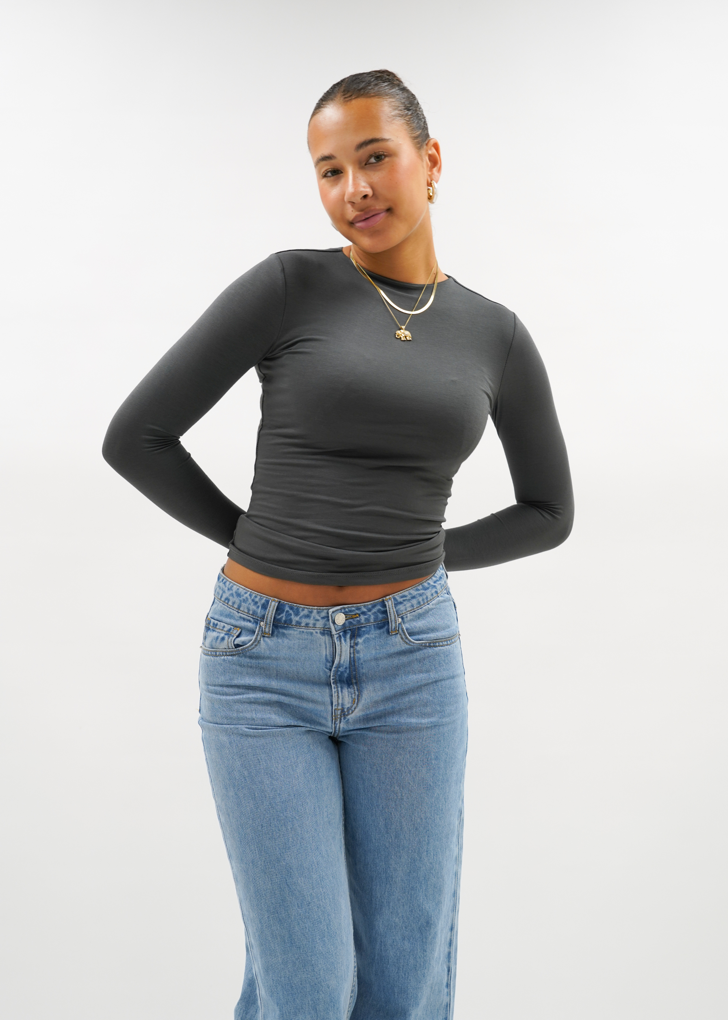 Long sleeve top long charcoal