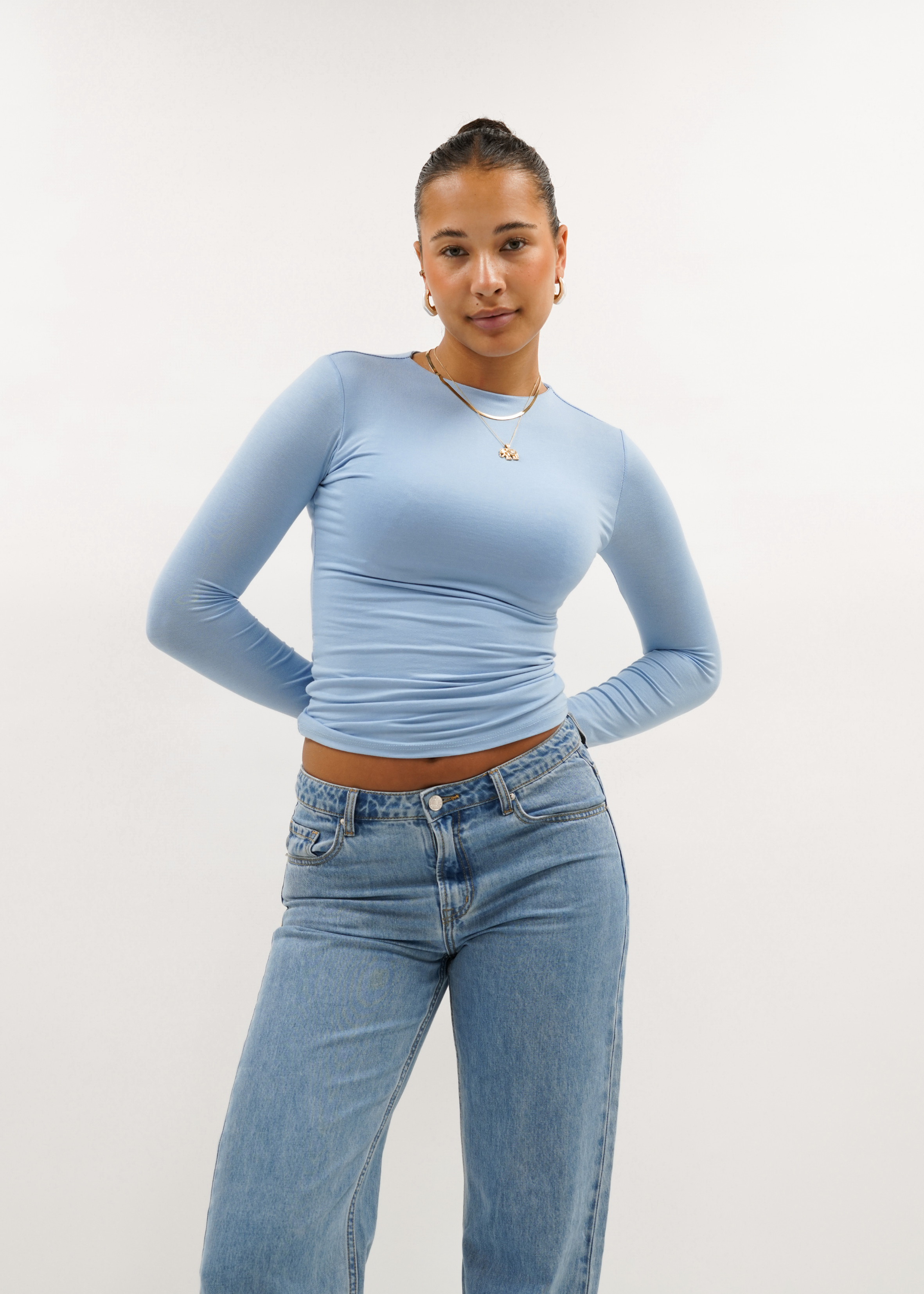 Long sleeve top long light blue