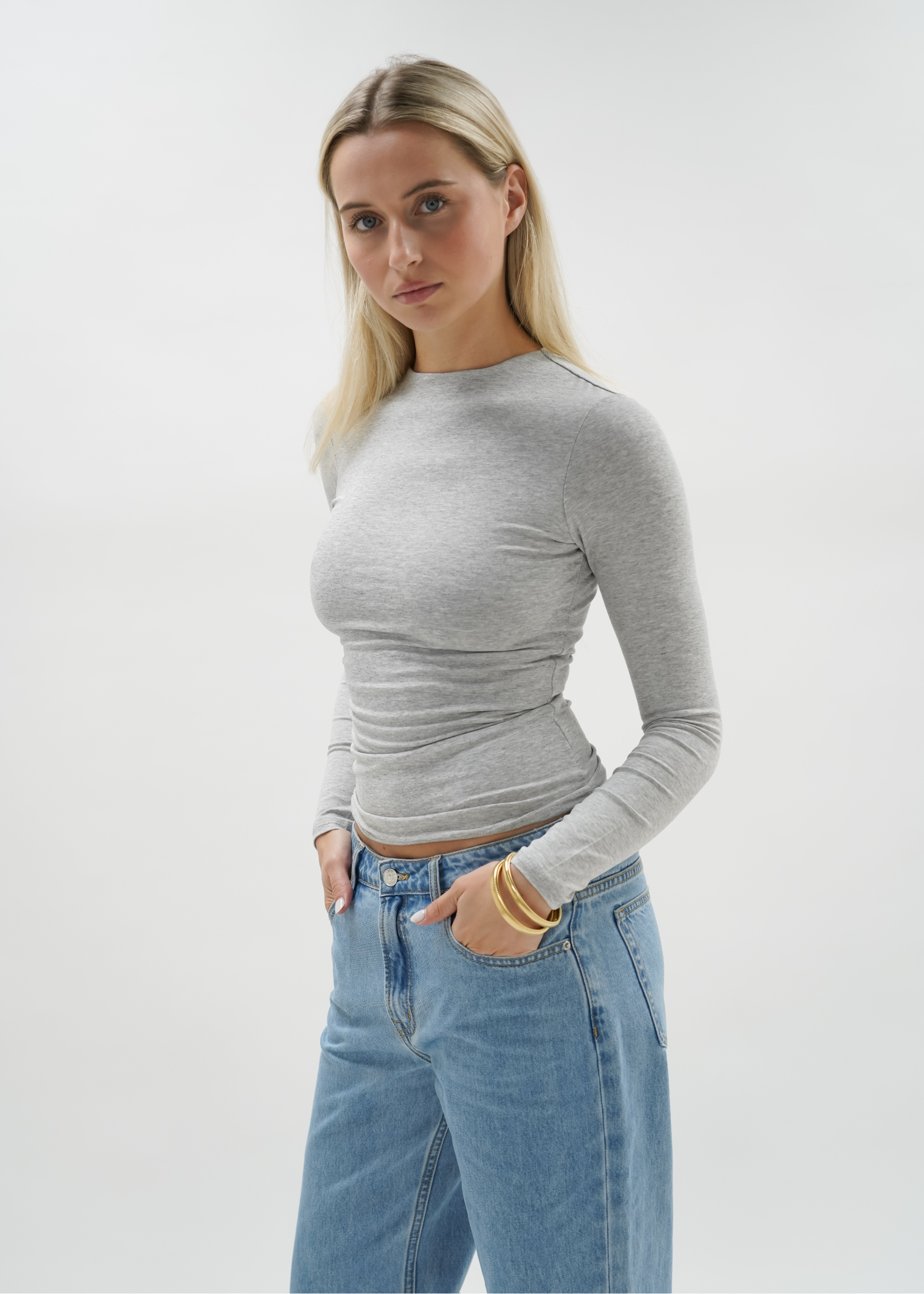 Long sleeve top long extra light grey melange