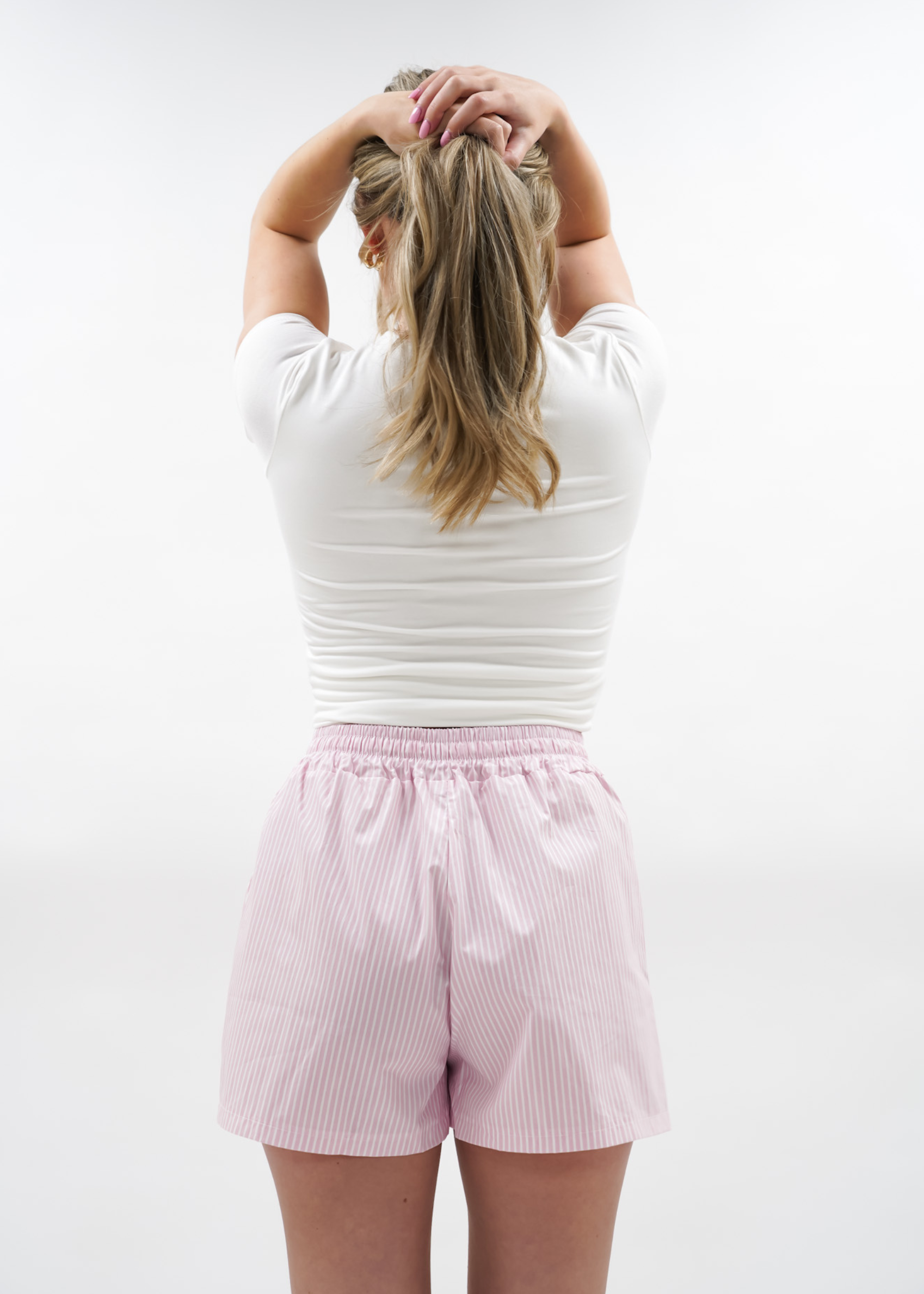 Cotton shorts striped pink/white