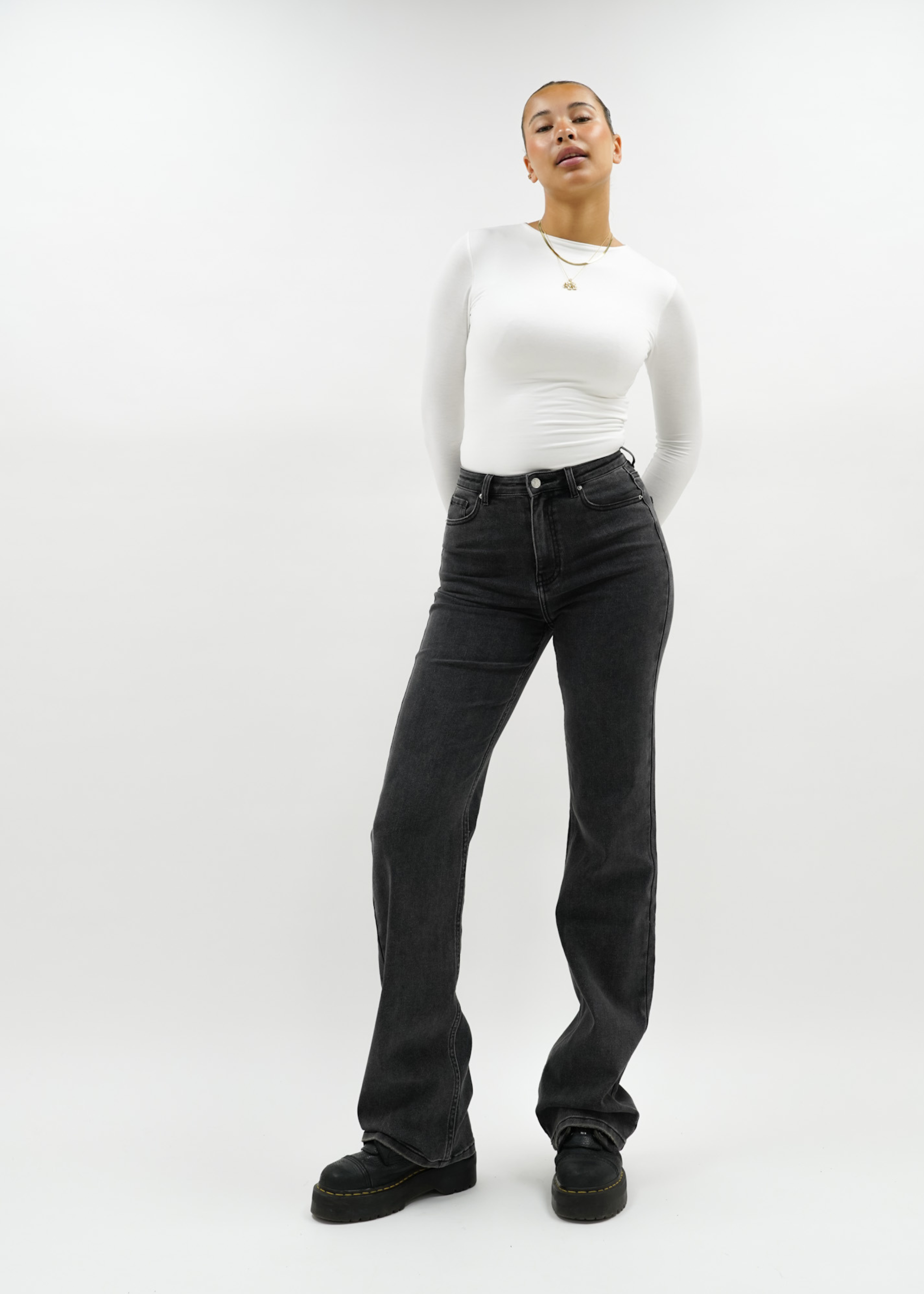 High waist wide leg jeans dark grey (TALL)