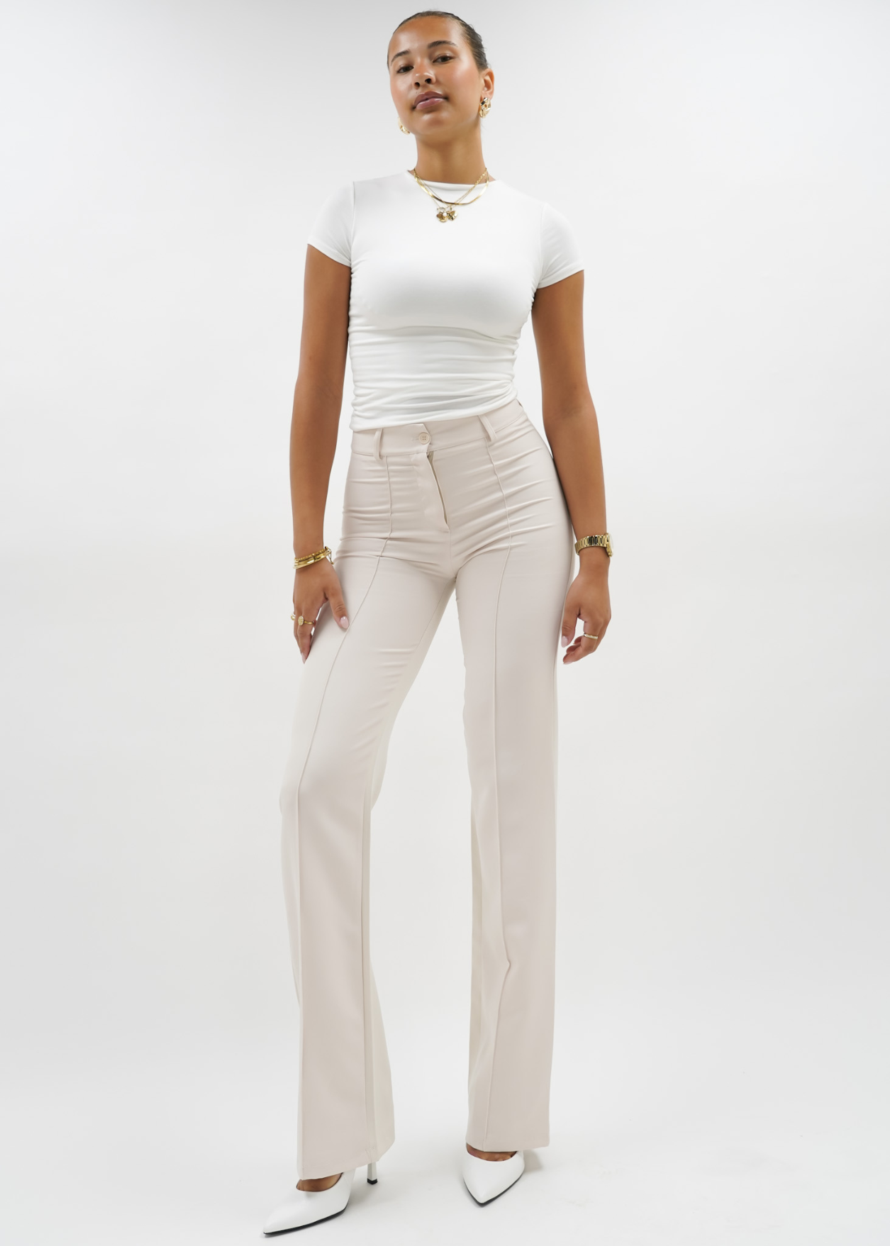 Straight leg pants met pressfold crème (TALL)