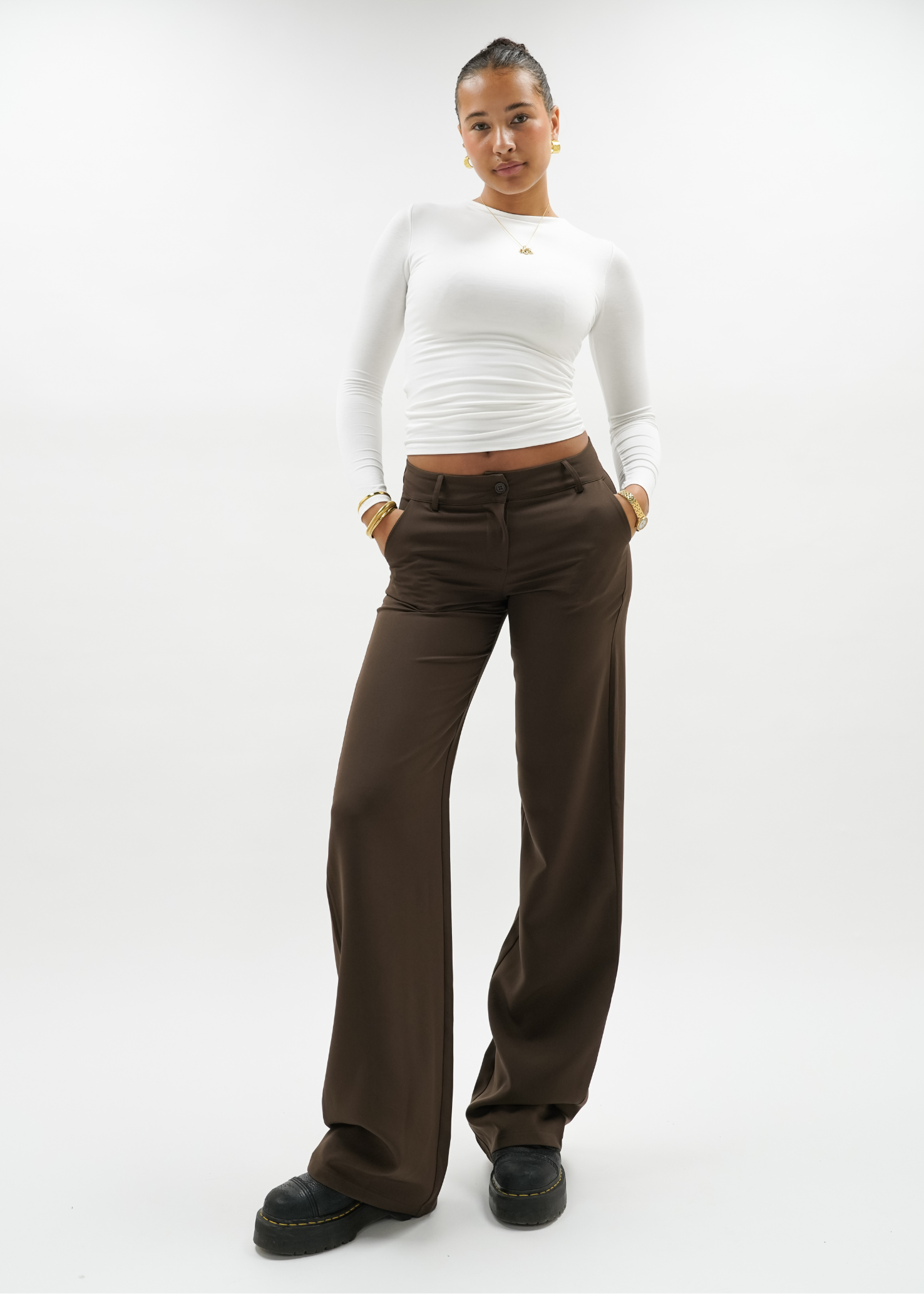 Low/mid waist straight leg pants casual chocolate brown (TALL)