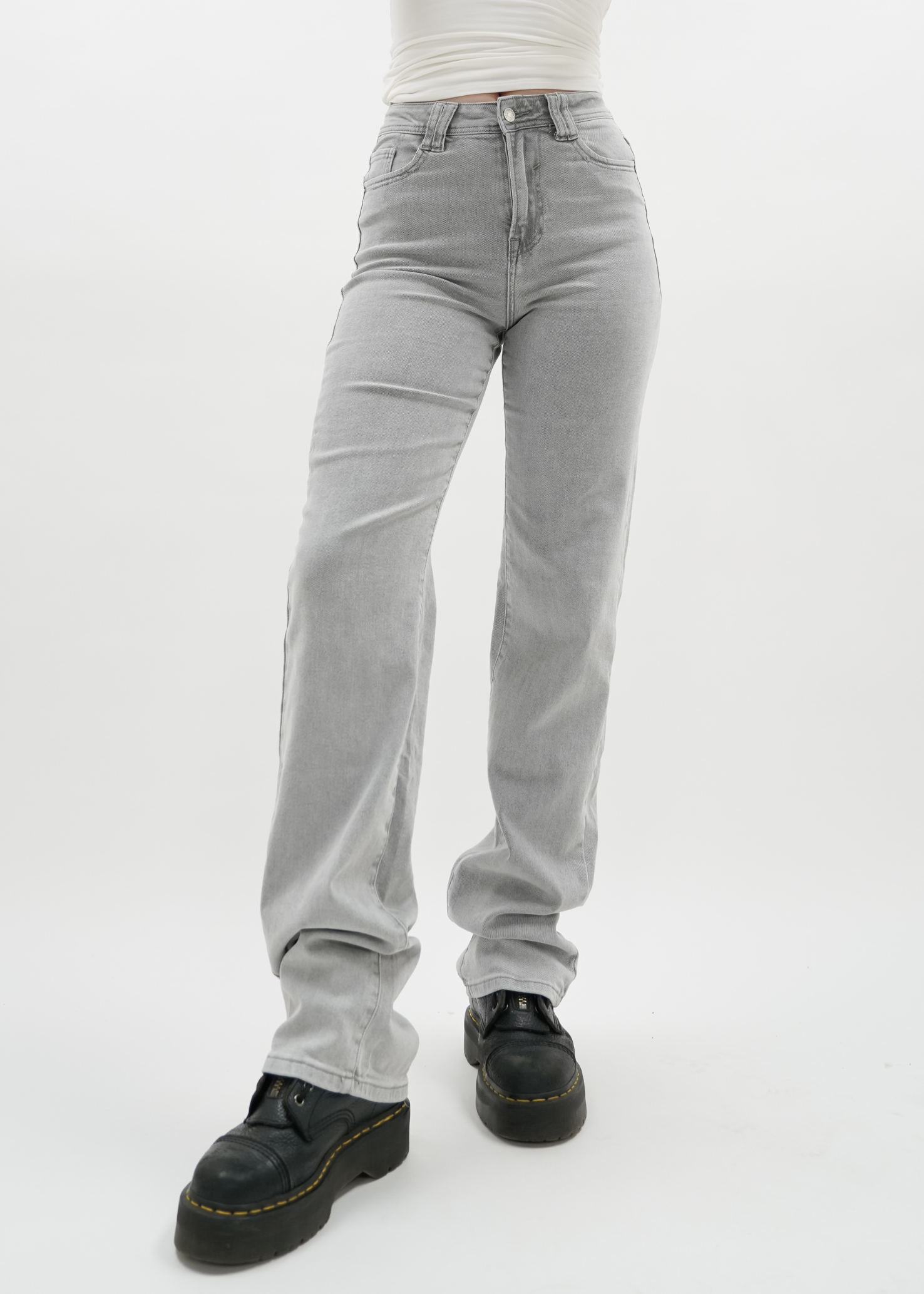 Stretch high waist straight leg jeans light grey (TALL)