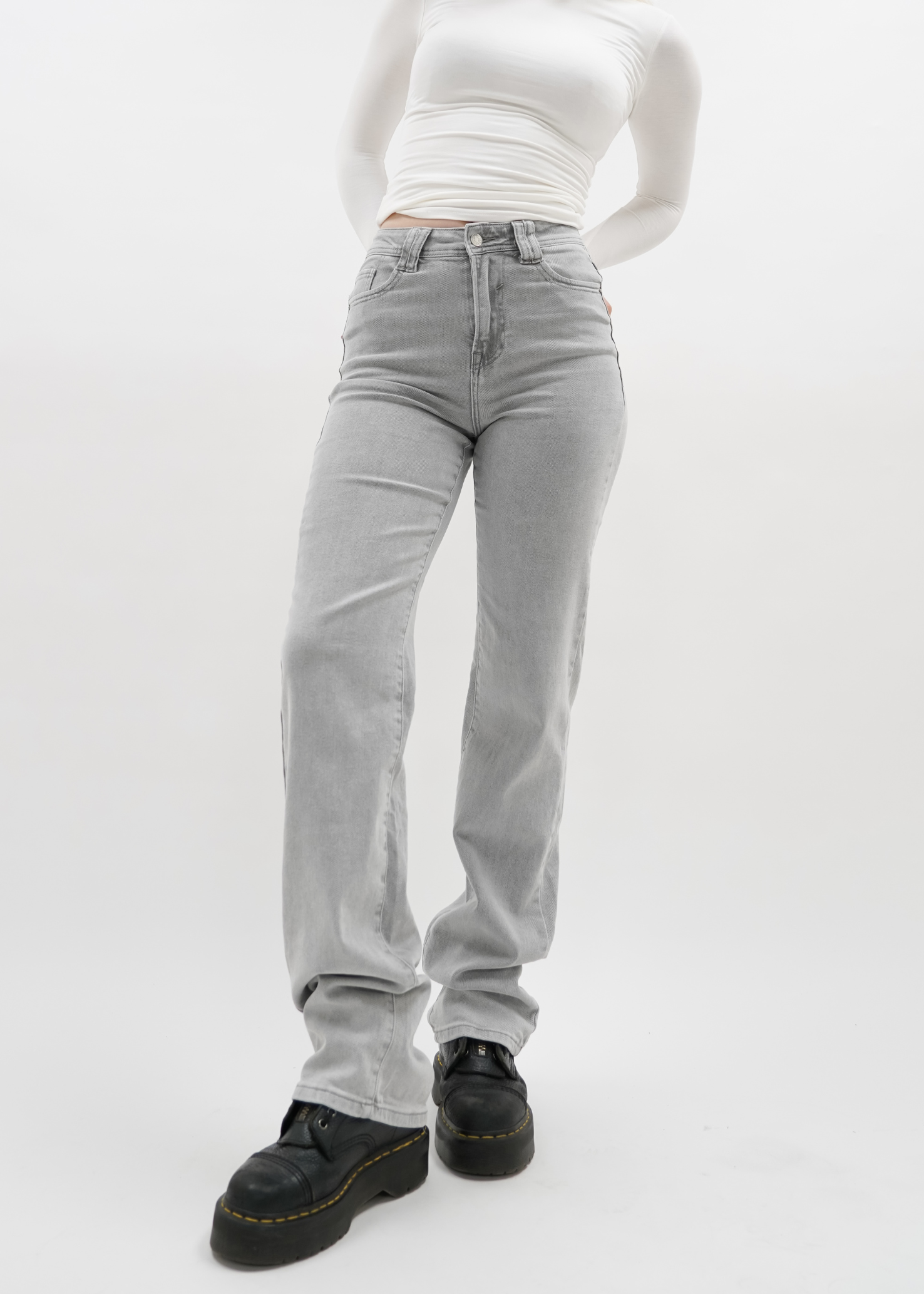 Stretch high waist straight leg jeans light grey (TALL)