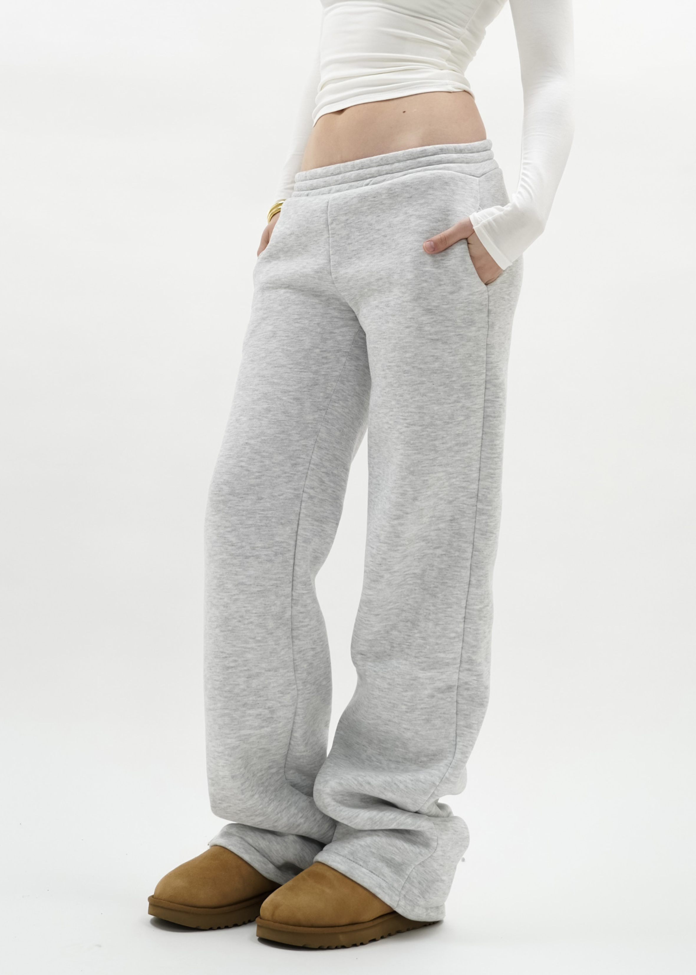 Low/mid waist jogger pants light grey melange (TALL)