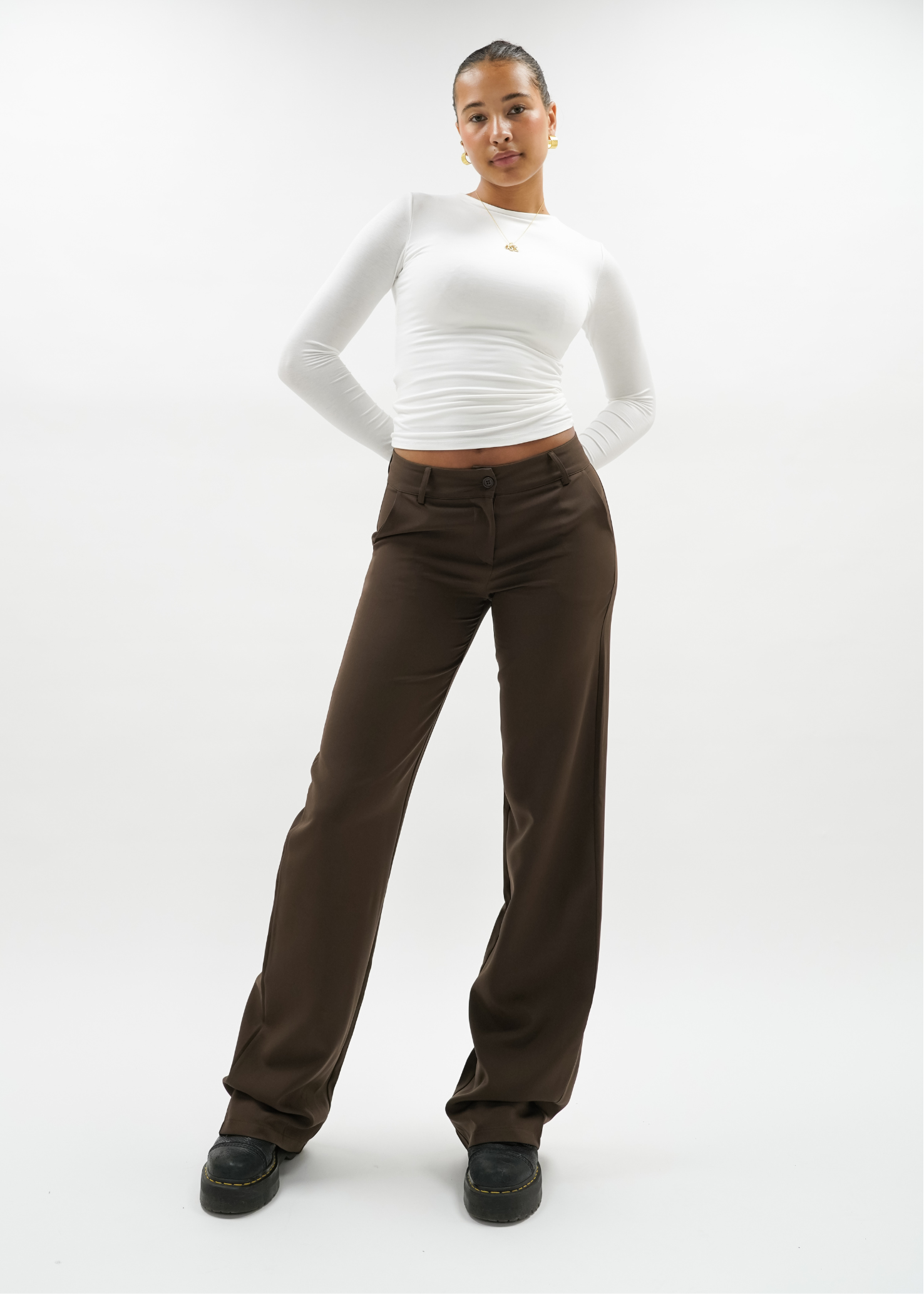 Low/mid waist straight leg pants casual chocolate brown (TALL)