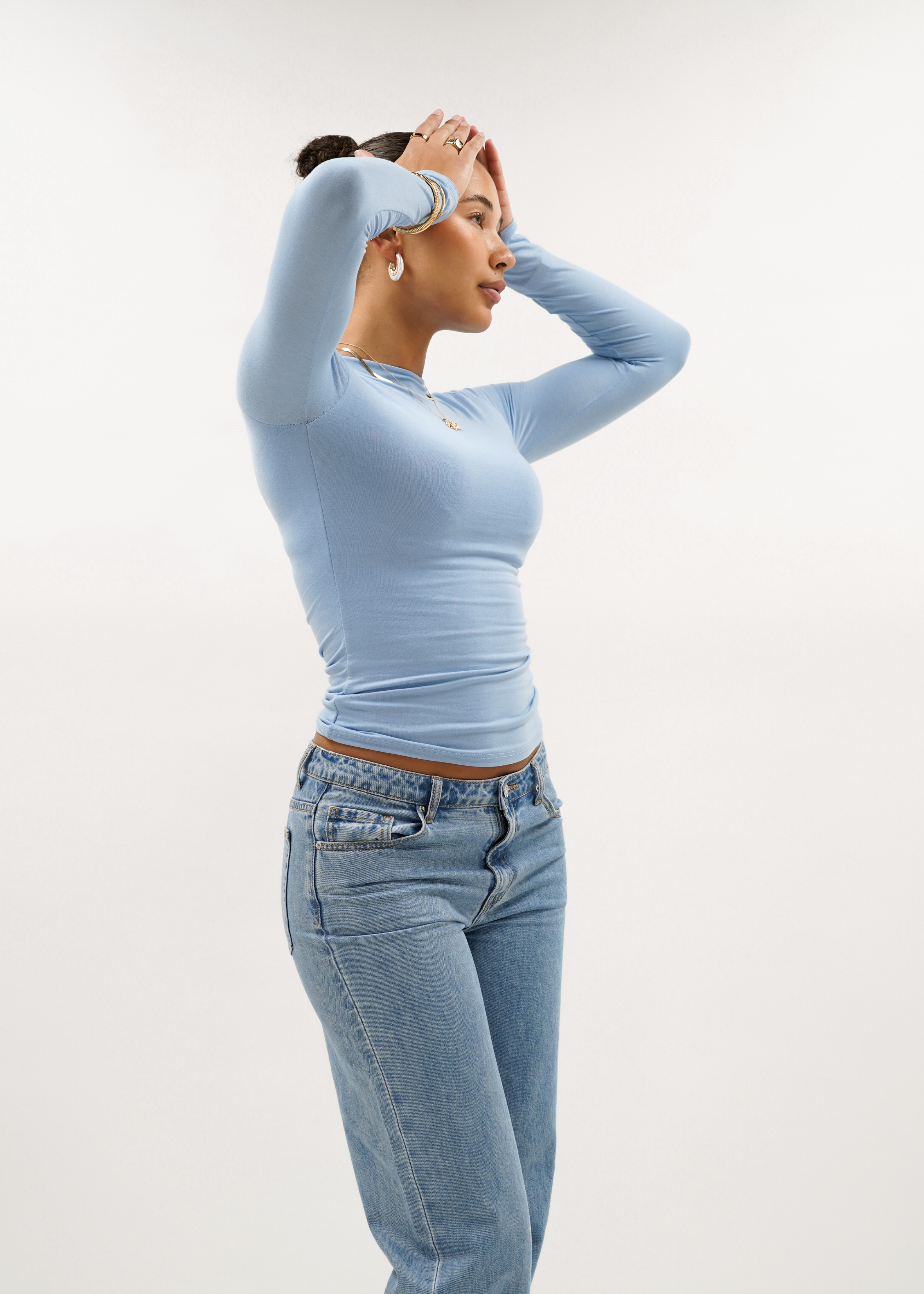 Long sleeve top long light blue