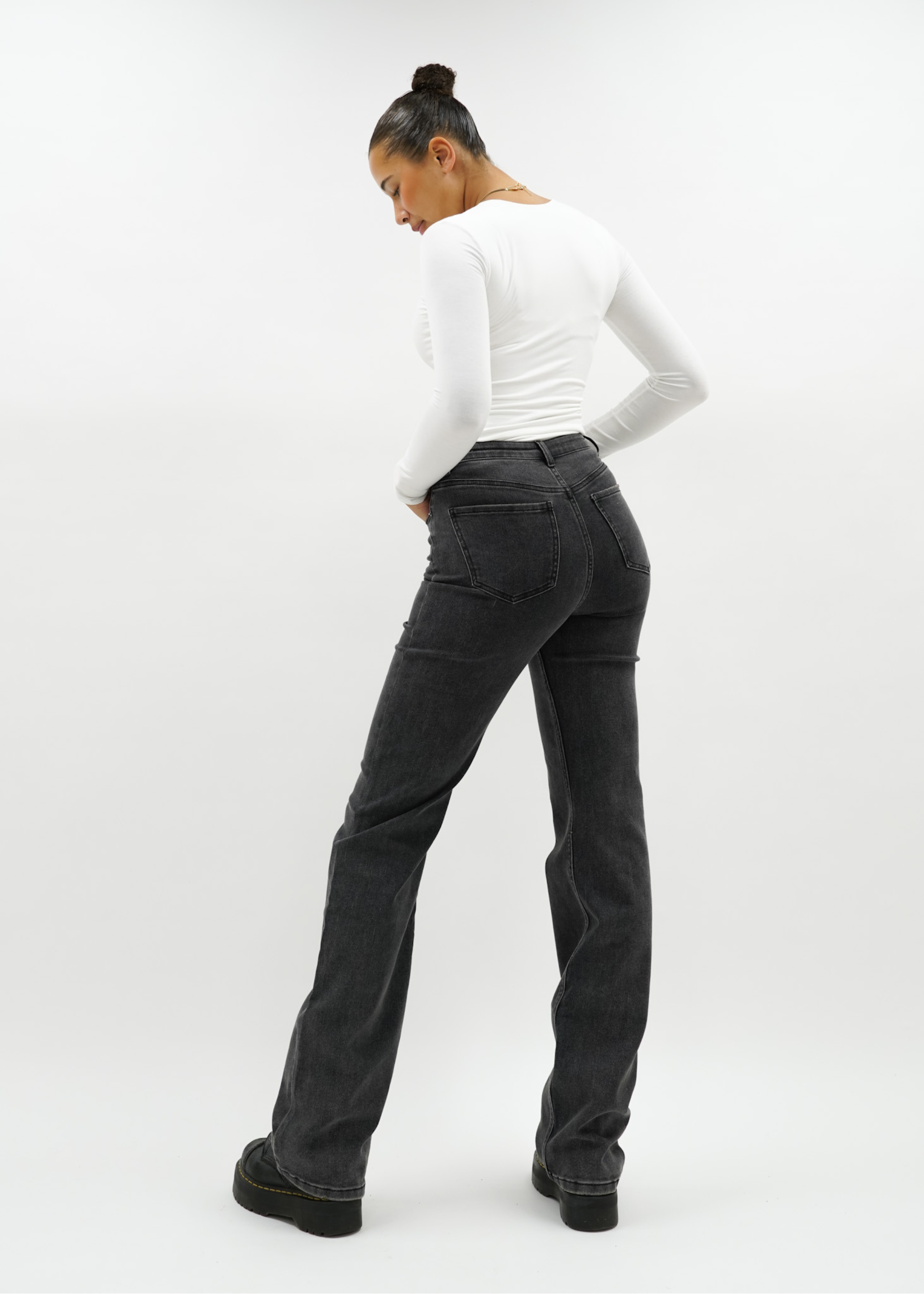 High waist wide leg jeans dark grey (TALL)