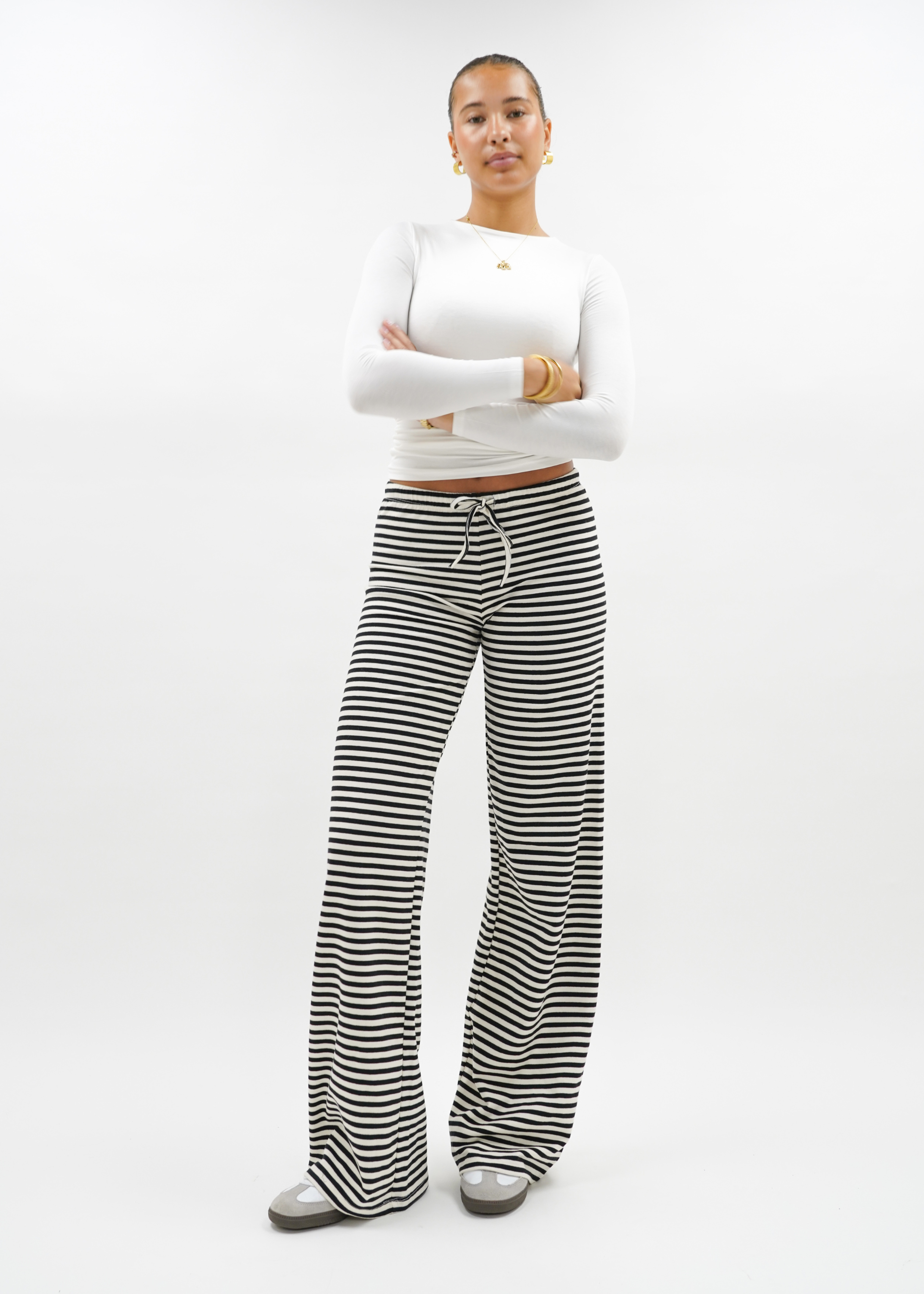 Soft striped pants crème/black (tall)