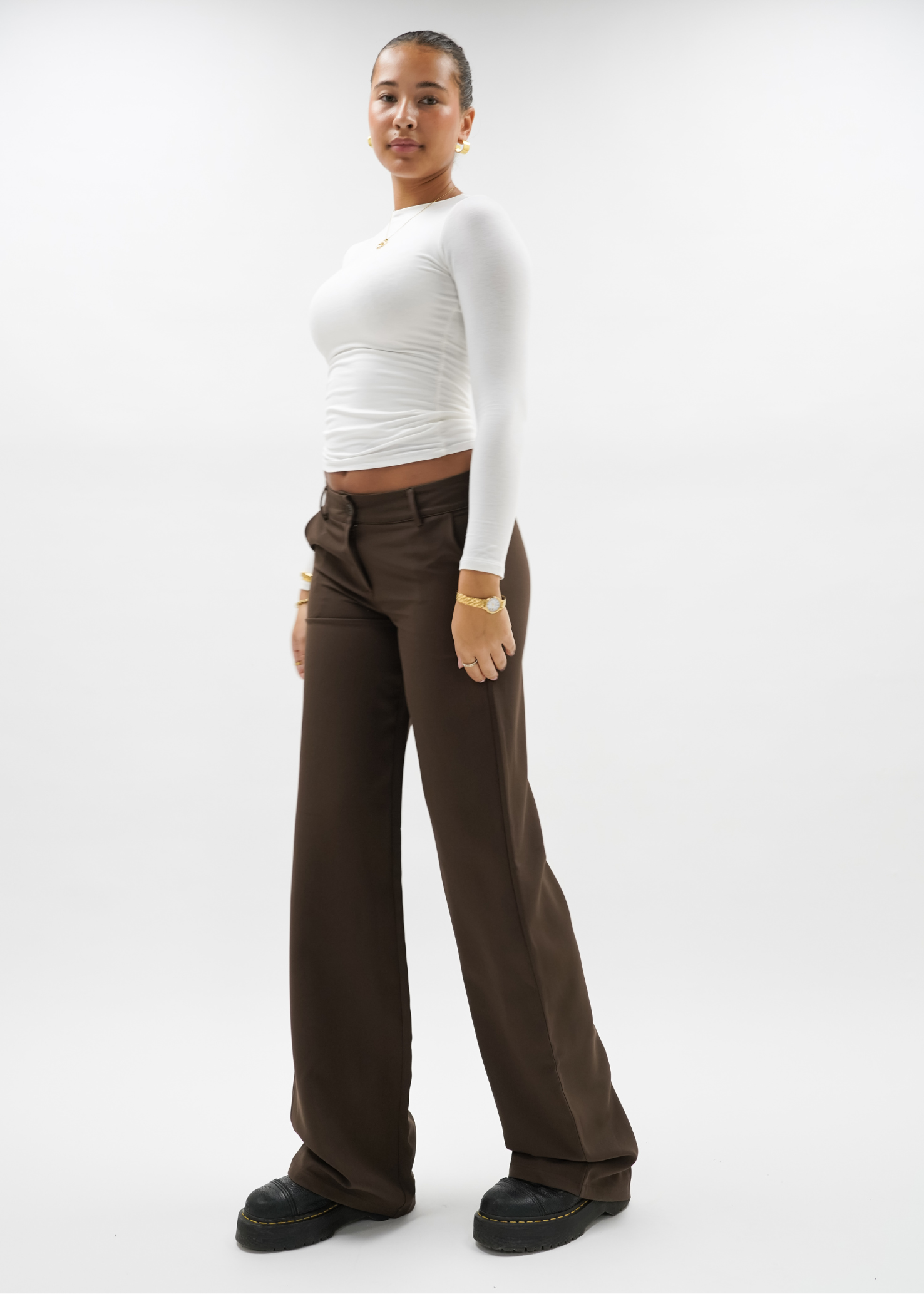 Low/mid waist straight leg pants casual chocolate brown (TALL)