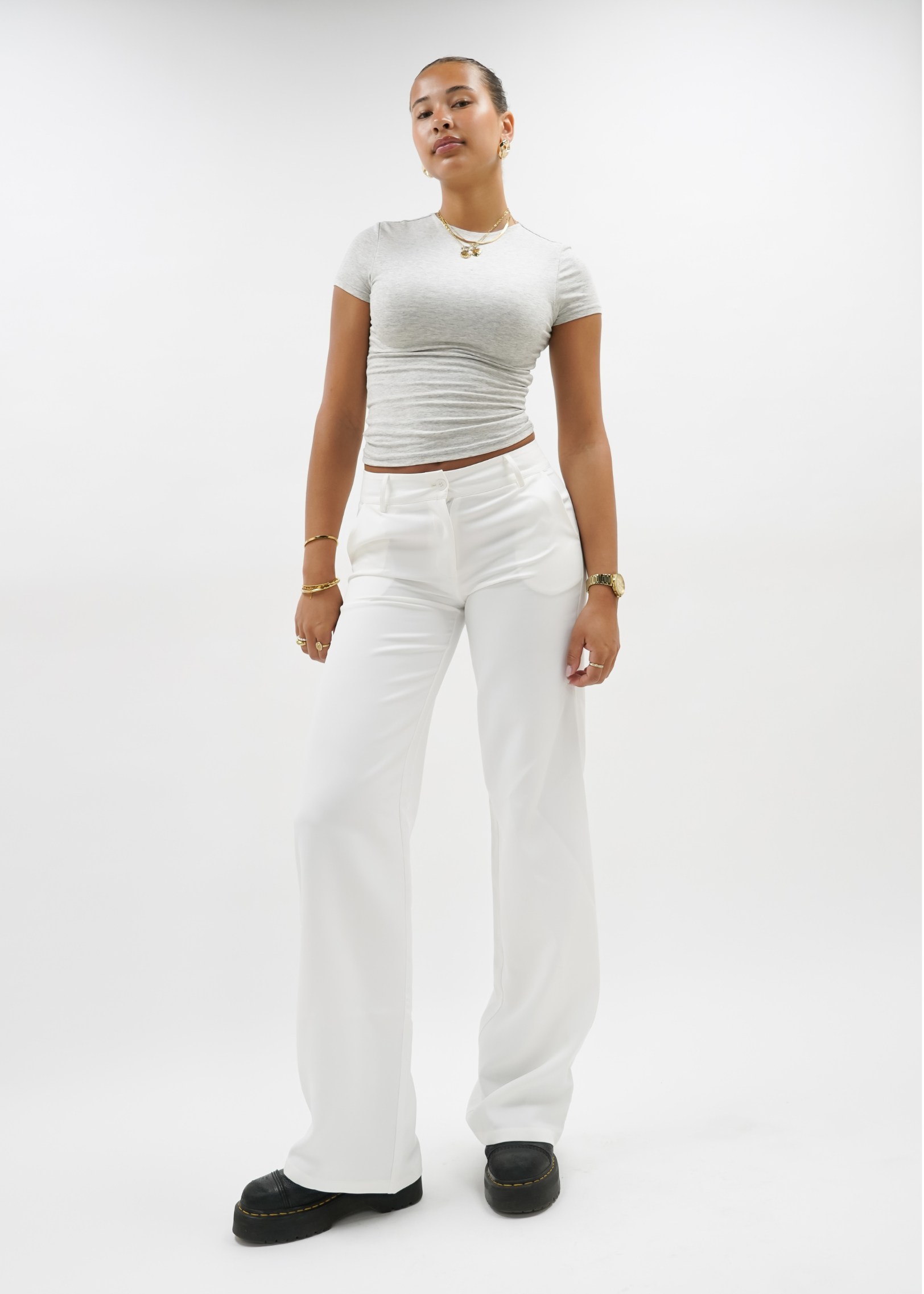 Low/mid waist straight leg pants casual white (TALL)