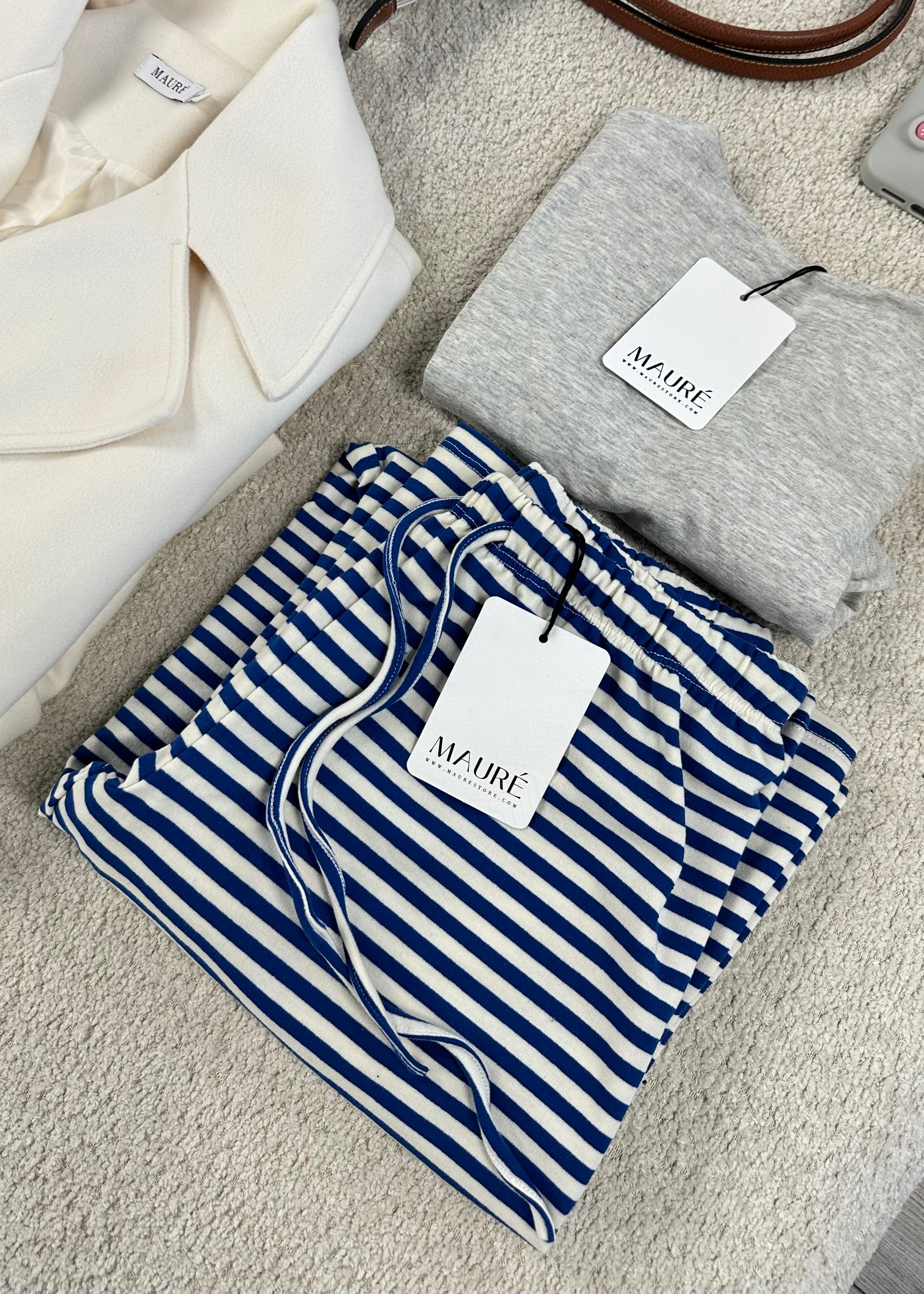 Soft striped pants white/blue (regular)