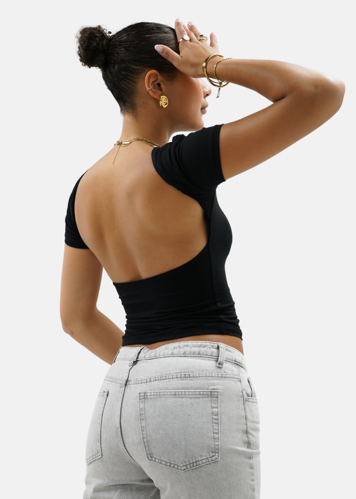 Short sleeve backless top black