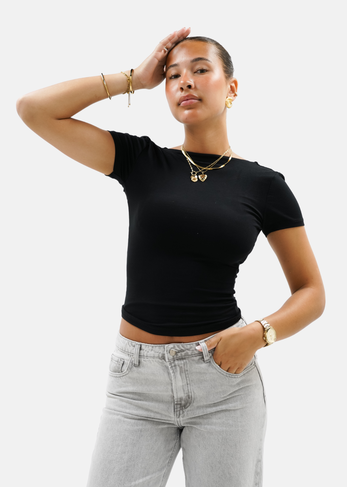 Short sleeve backless top black